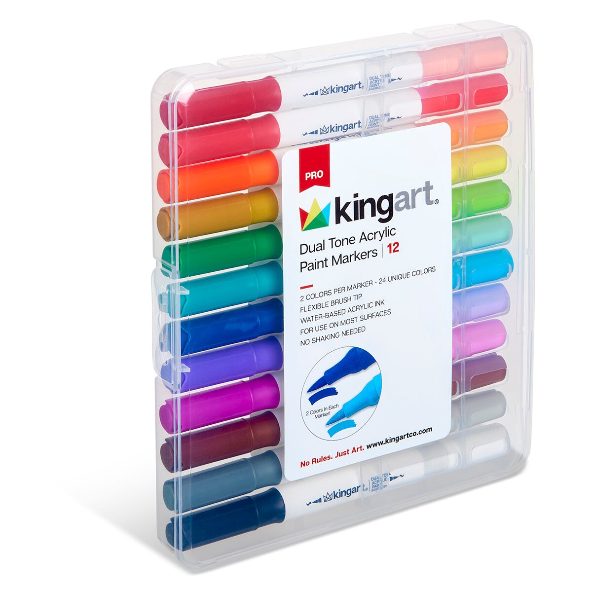 KINGART® PRO Dual Tone Acrylic Paint Markers, 12 Pens, 24 Colors