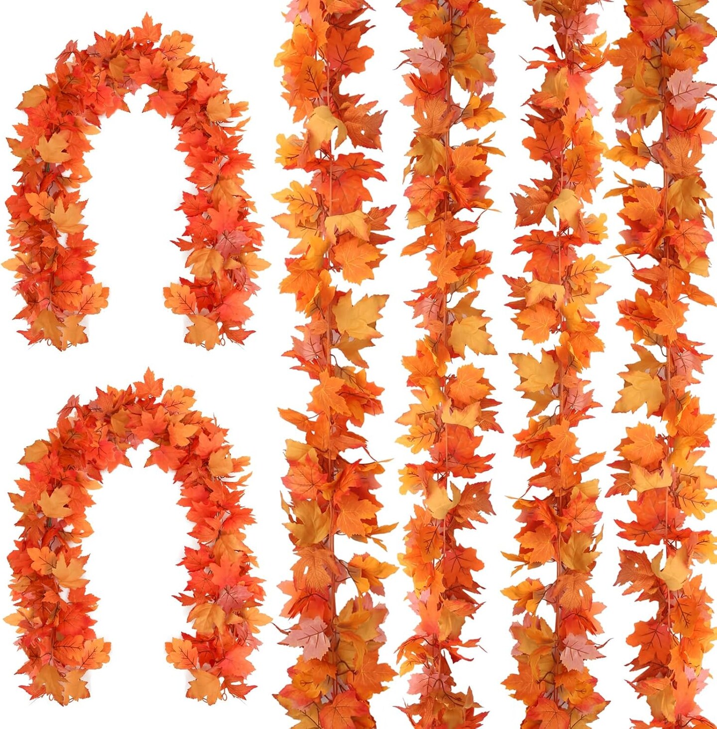 6 Pack Fall Decor - Maple Leaf Garland, Autumn Leaves Hanging Vine for Porch, Mantle, Fireplace, Front Door