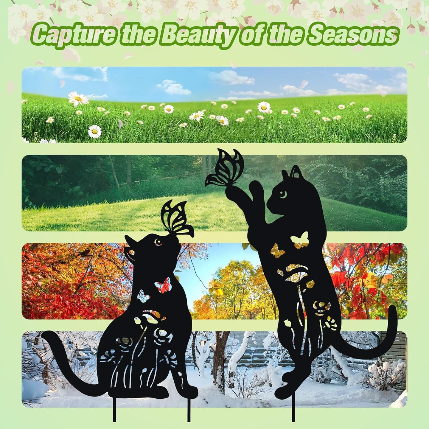 Metal Cat Decor for Outside - 2 Pack Garden Stakes Decorative