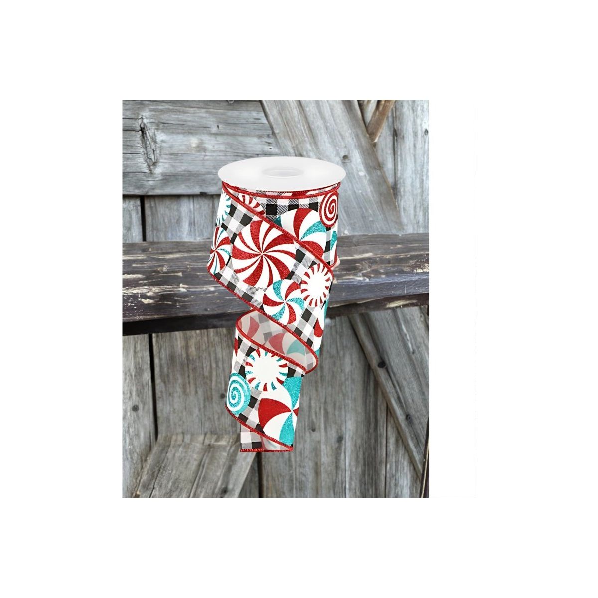2.5&#x22; Peppermint Gingham Royal Ribbon: Black/White (10 Yards)
