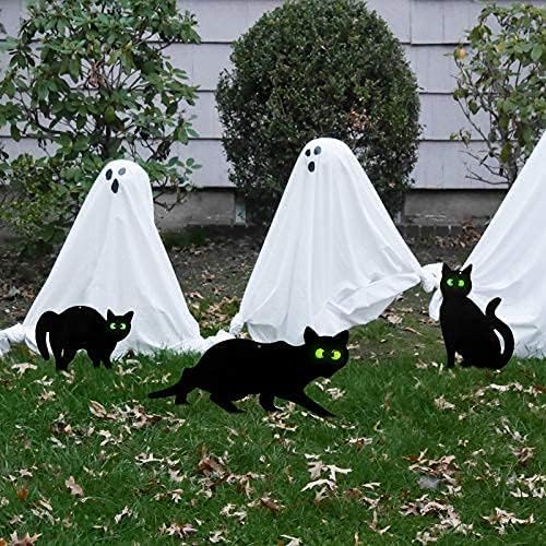 3 Pack Halloween Metal Black Cats with Reflective Eyes