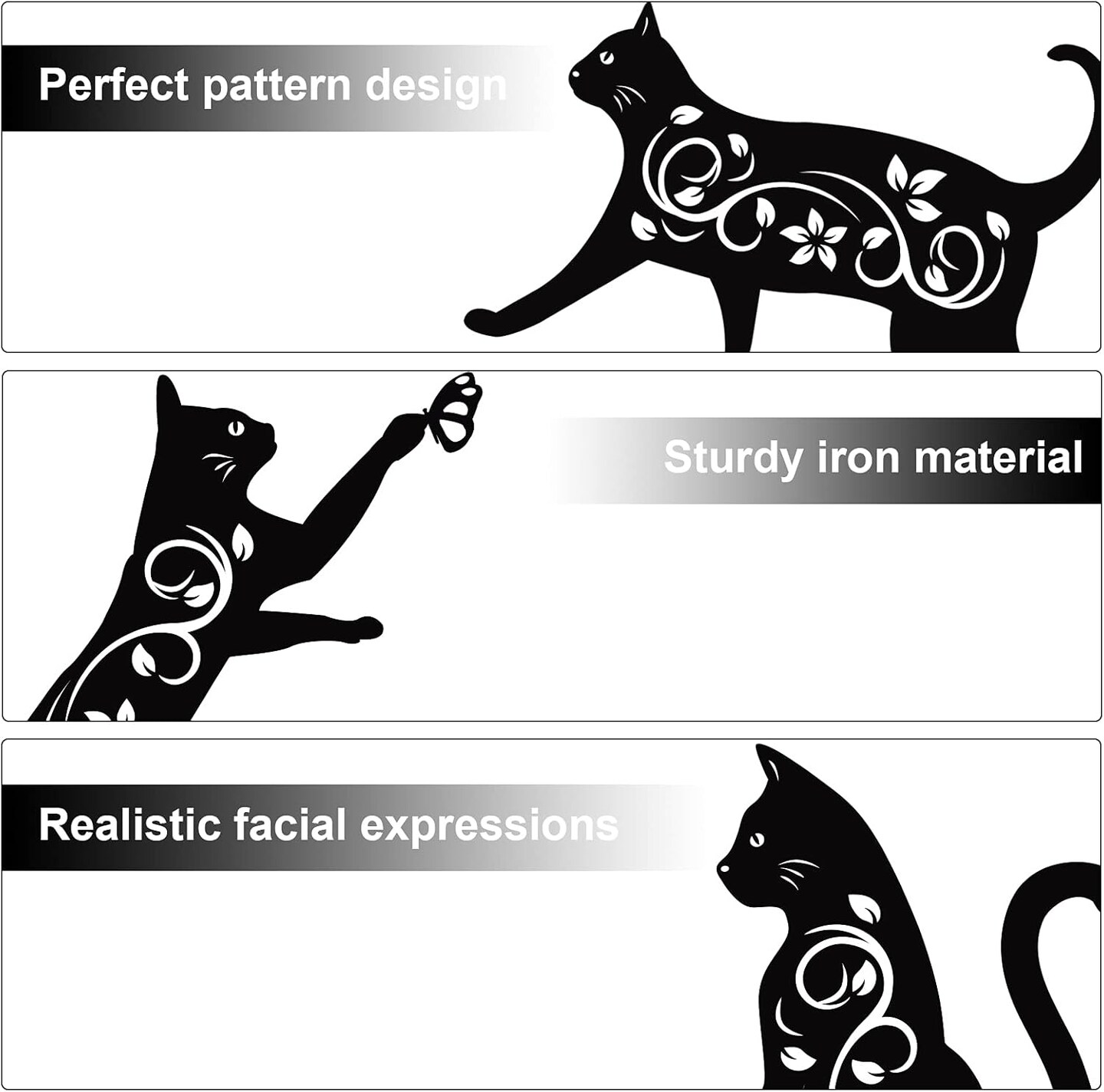 4 Pack Black Cat Silhouette Cute Metal Cat Garden Statues