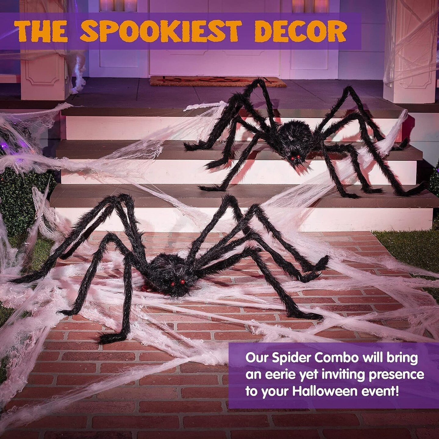 2 Pack 5 Ft Halloween Outdoor Decorations Hairy Black Spider