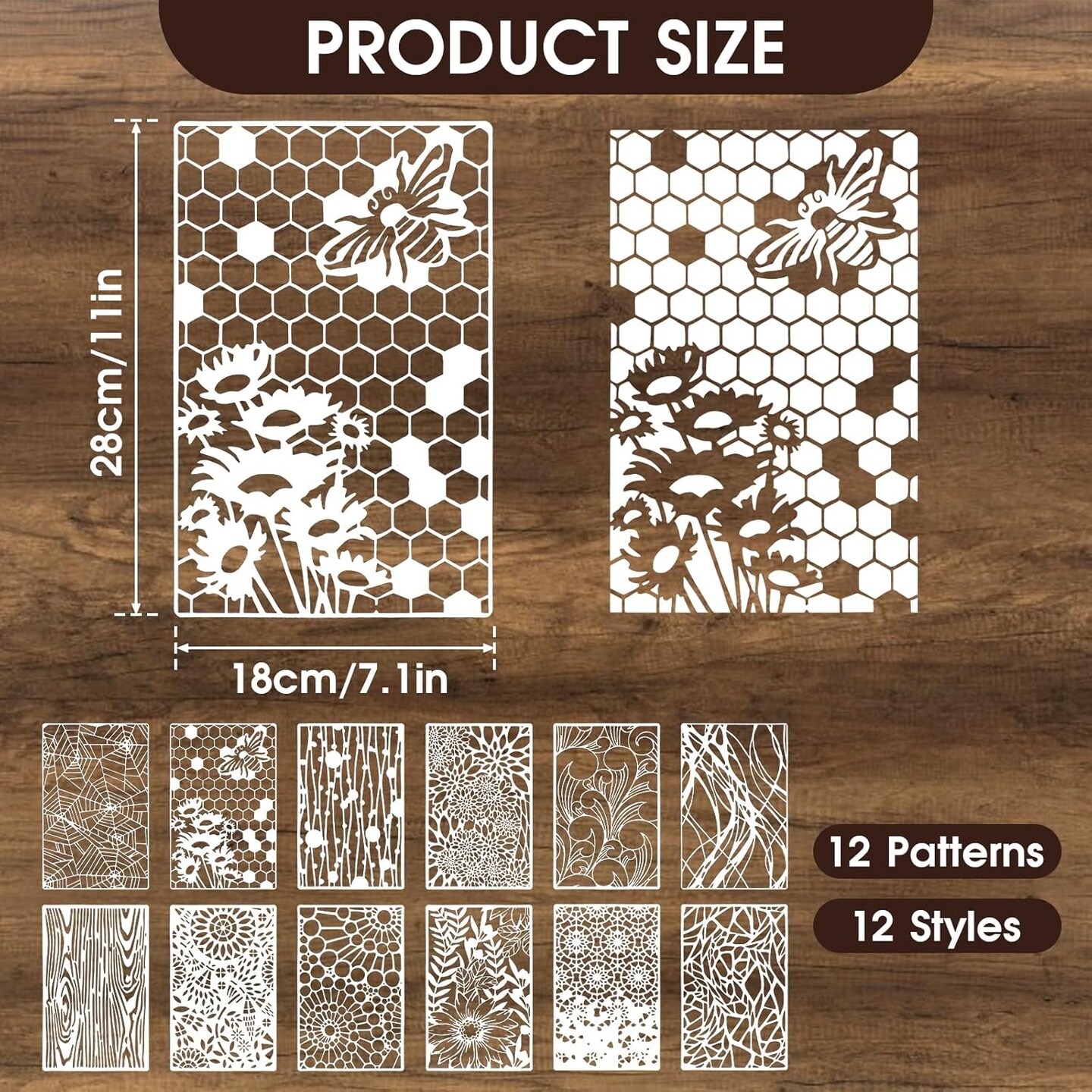 12Pcs Mixed Stencils - 11&#xD7;7&#x27;&#x27;