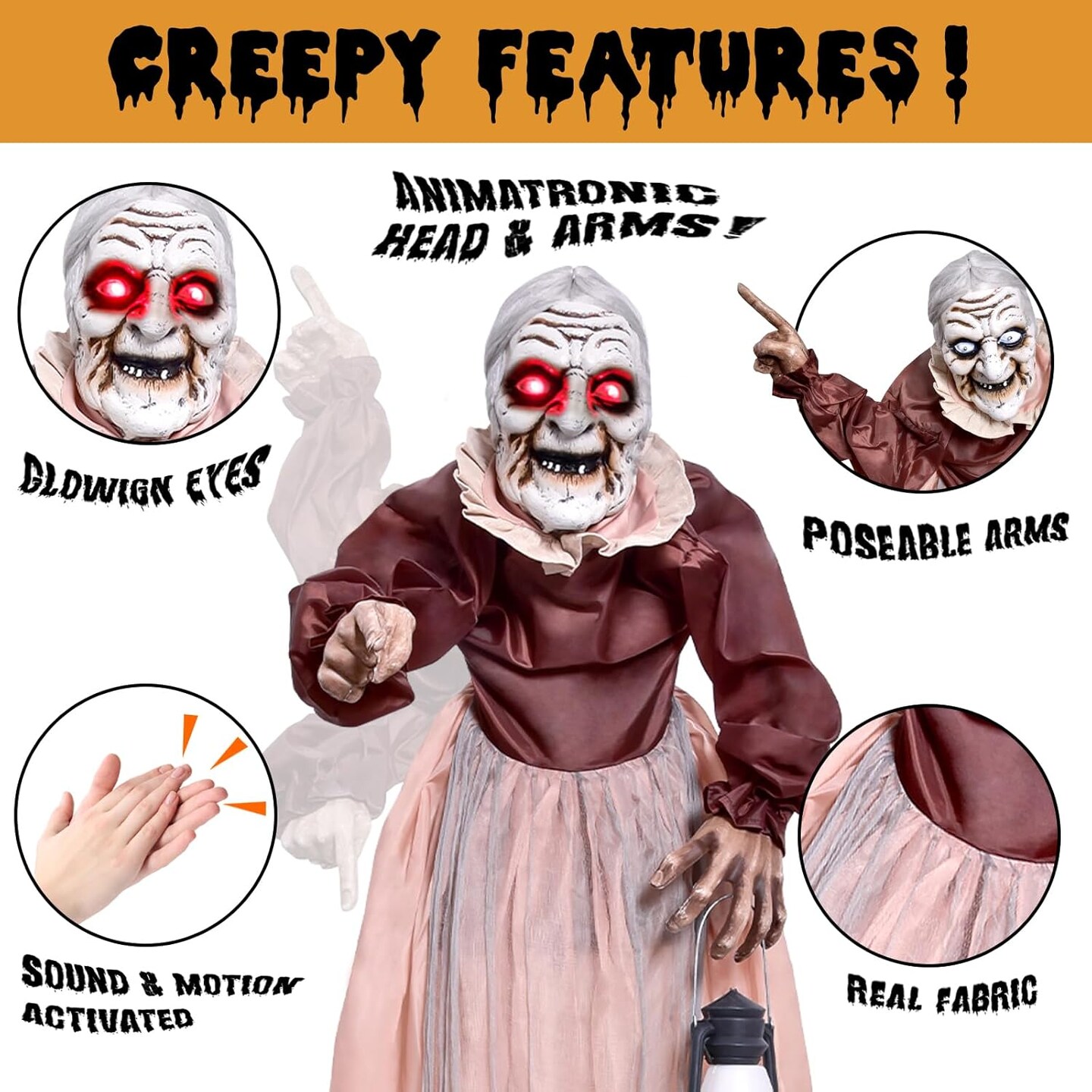 5FT Halloween Animatronics Life Size Witch Scary Prop