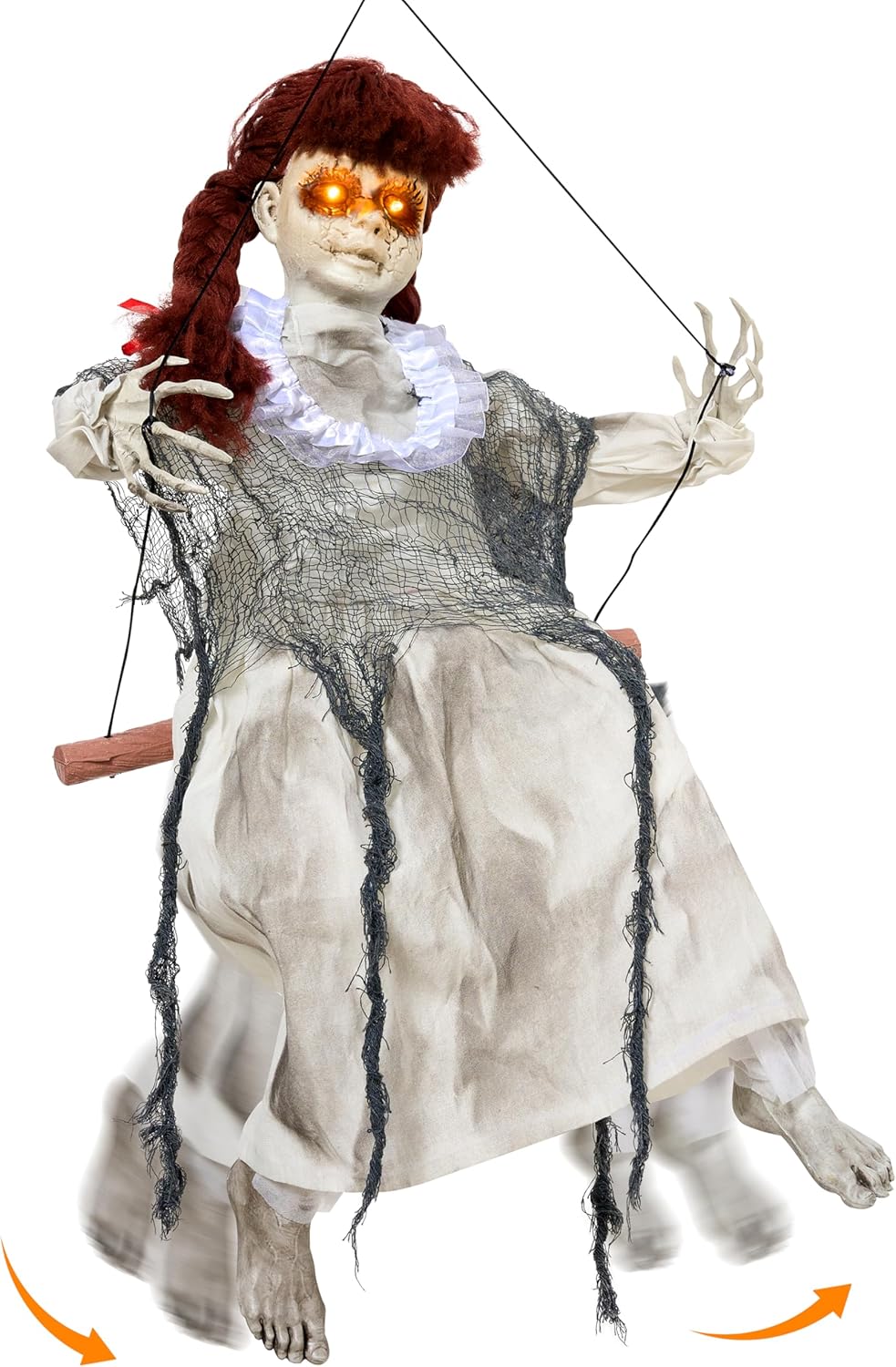 Outdoor Swinging White Doll with Creepy Sound Animatronics