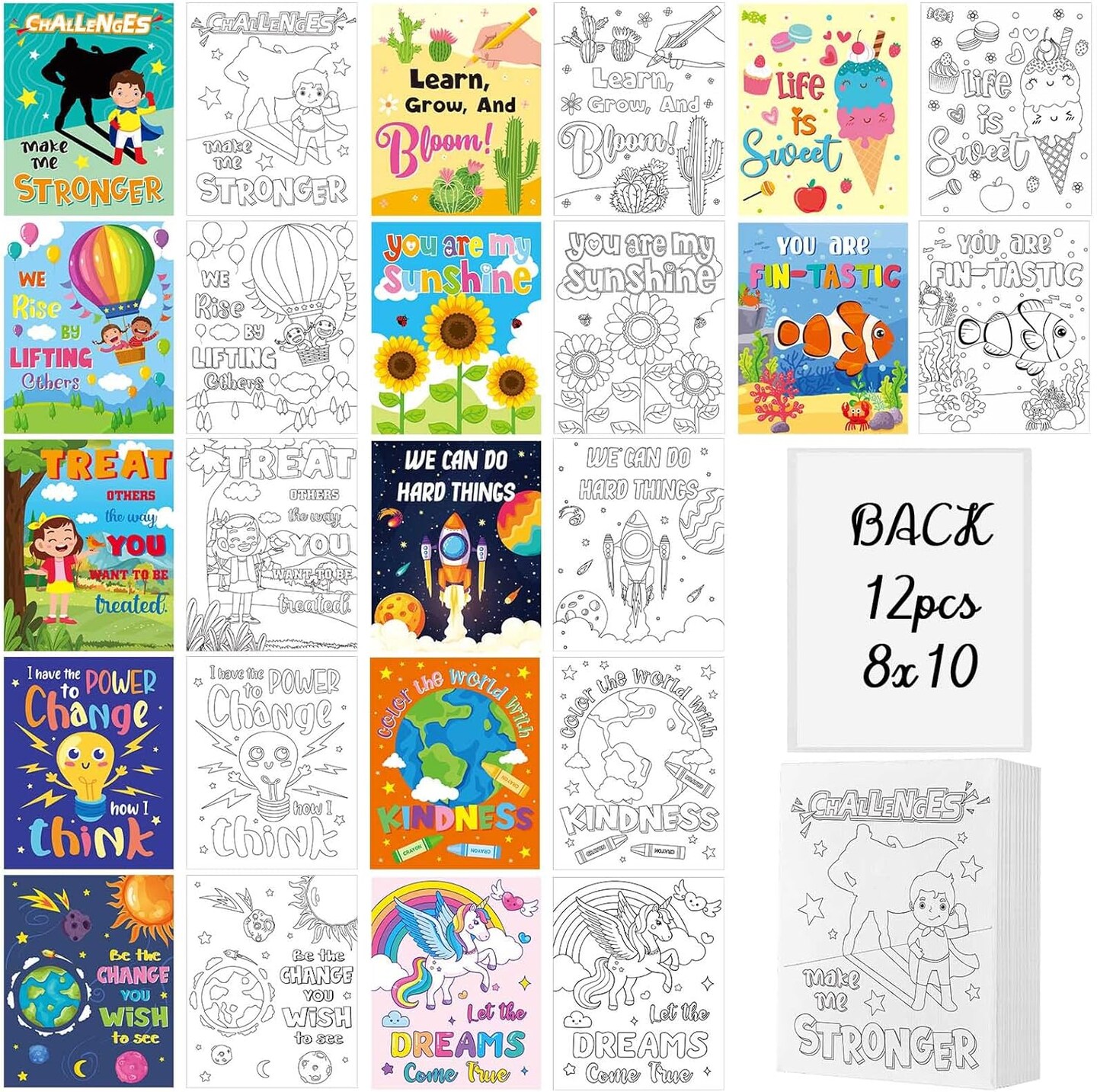 12-Pack Pre Drawn Canvas Painting Kit for Kids – 10 x 8 Inch Pre Printed Motivational Canvases, Cute Pictures to Paint, Ideal for Valentines, Party Favors, and DIY Art Activities (multicolor)