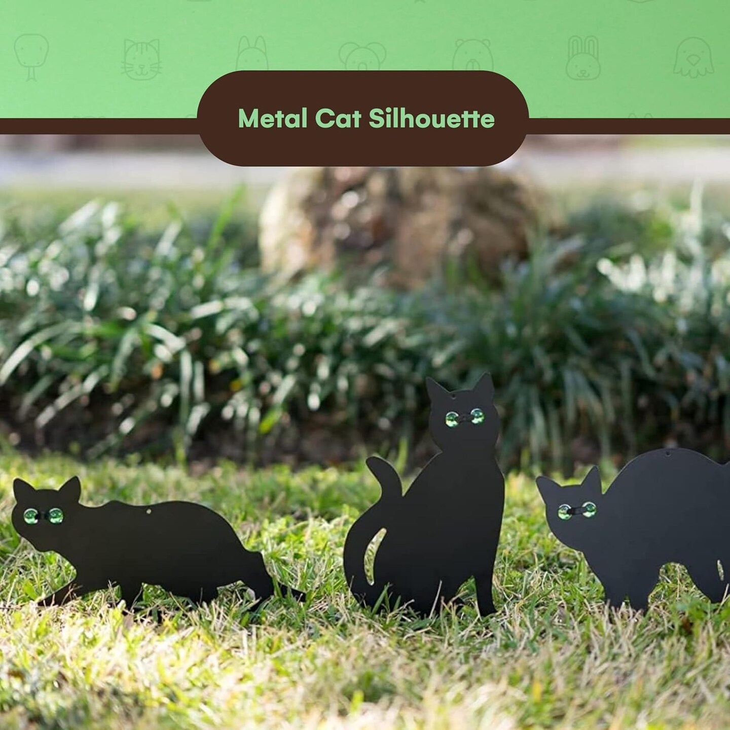 (Set of 3) -Halloween Decoration Outdoor - Black Cat Statues, Scare Cats Yard Sign
