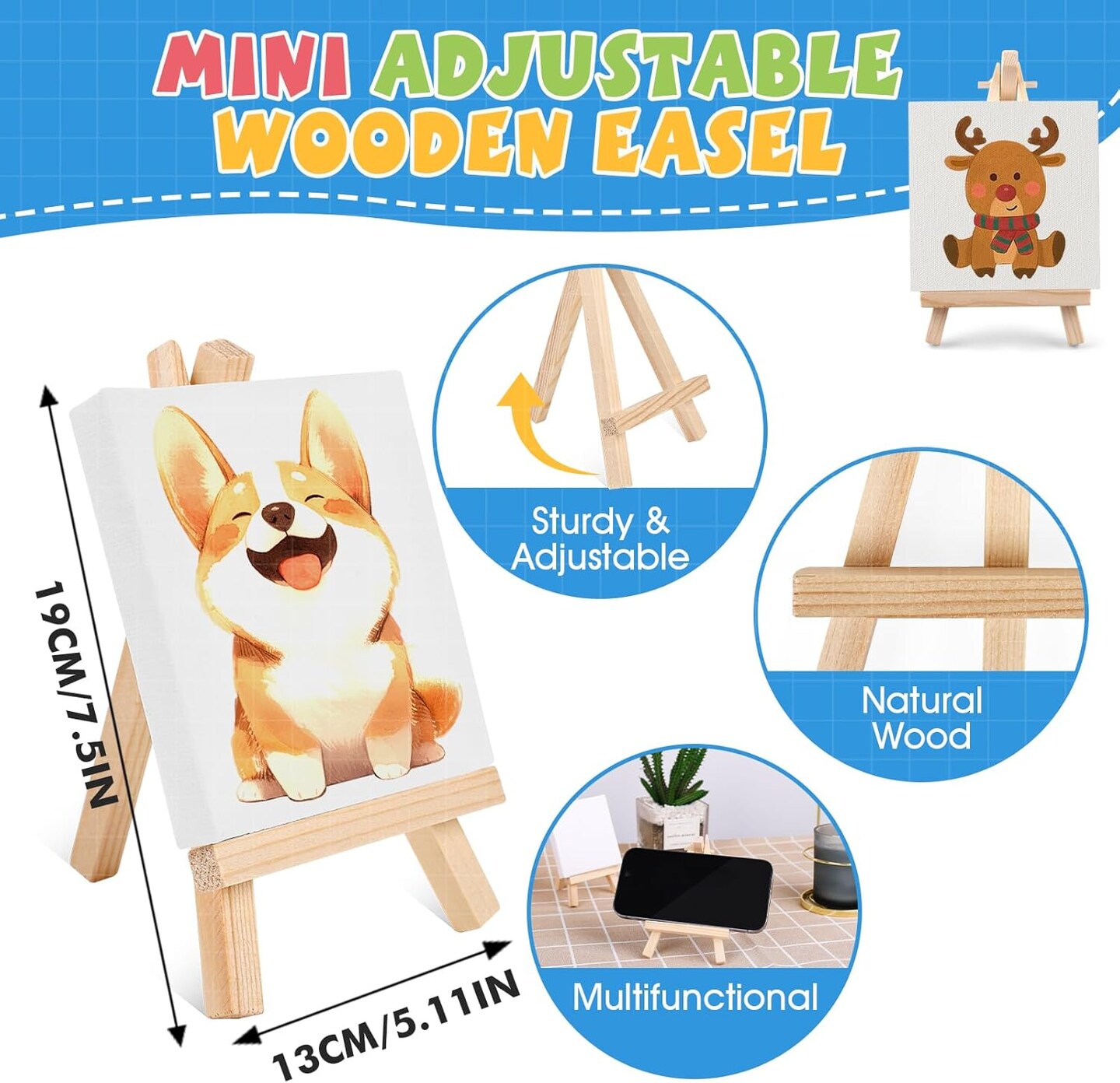 8-Set Mini Acrylic Paint Kit for Kids & Beginners – 5"x5" Mini Stretched Canvases with 7.5" Easels, Acrylic Paint Strips, Brushes, Palettes, DIY Art Supplies, Gift for Painting Parties & Art Classes (wood)