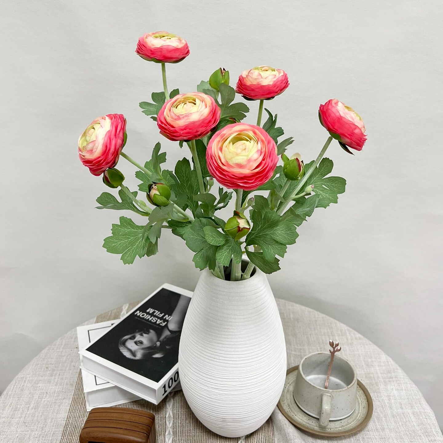 Pink Ranunculus Artificial Flowers,6 Pcs Artificial Faux Silk Ranunculus Flowers with Real Touch Stems,Fake Peony Flowers for Floral Arrangements DIY Wedding Bouquet Party Table Home Decor