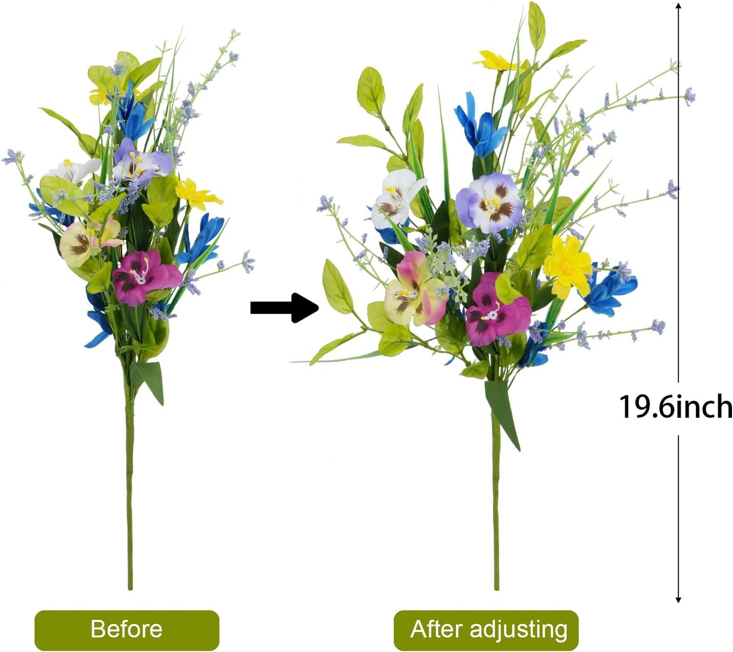 3 Bundles Artificial Spring Flowers Fake Wildflowers Pansy Flowers Silk Flowers with Stems Colorful Spring Floral Arrangements for Home Kitchen Garden Table Centerpieces Easter Decor