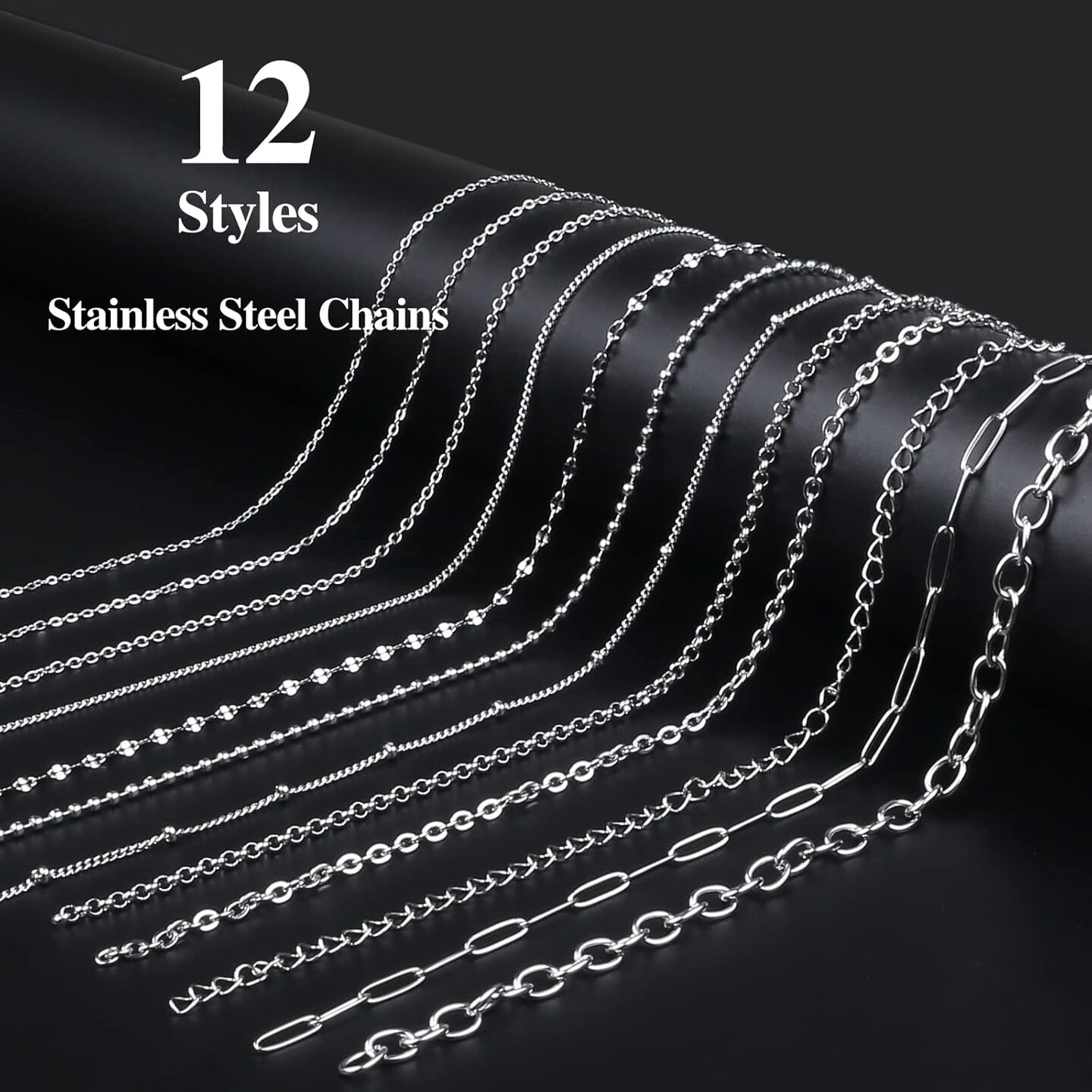Necklace Chain for Jewelry Making, 95.1 Feet 12 Rolls Stainless Steel Jewelry Chains for DIY Necklace Bracelet Making