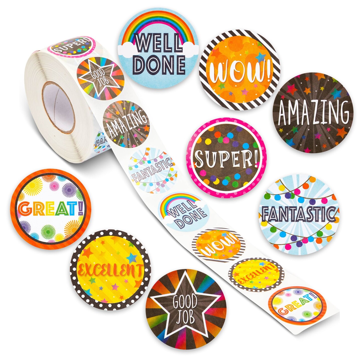 Teacher Stickers for Students - 1000-Piece Multicolor Self-Adhesive Roll, 1.5-Inch - Motivational & Good Job Stickers for Classroom Rewards