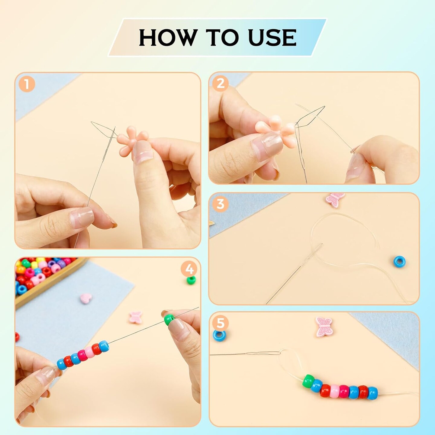 21 Pieces Beading Needles Set, 6 Sizes Seed Beads Needles Big Eye, Collapsible Beading Needles Set