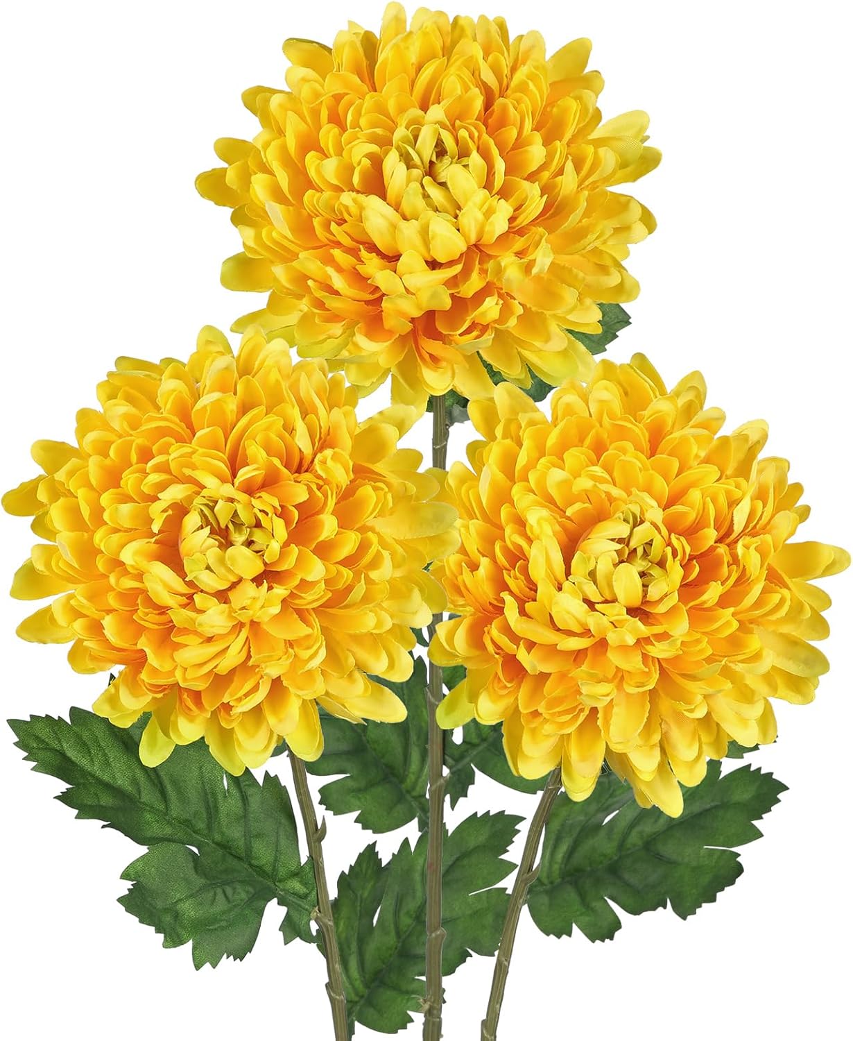 3Pcs Fake Mums Flowers Yellow Artificial Chrysanthemum Flowers Silk 30&#x22; Long Stem Floral Arrangements Bouquets Faux Spider Mum Flower Pincushion Flower Bush Spring Home Decor