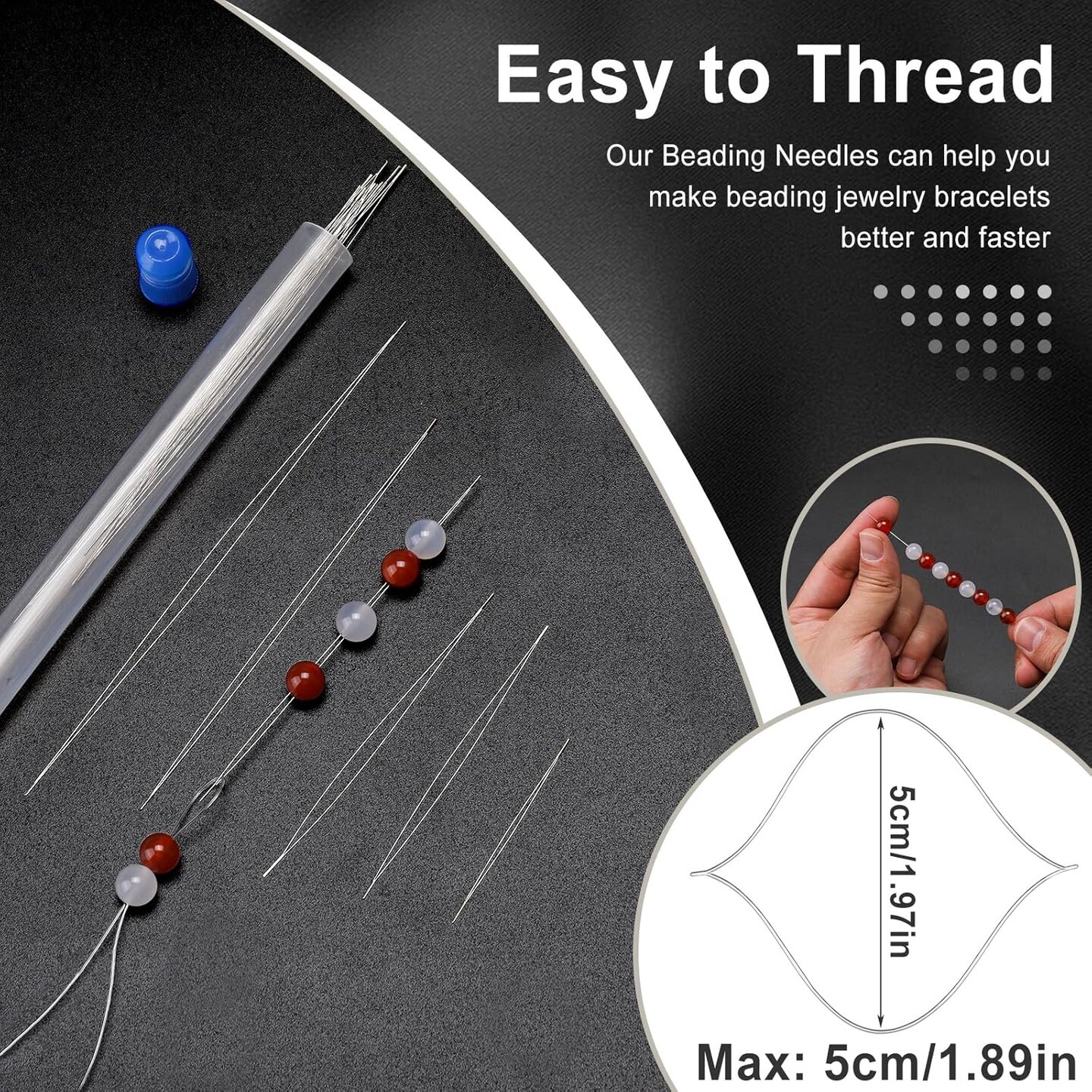18 Pcs collapsible Big Eye Seed Beads Needles Set with Bottle