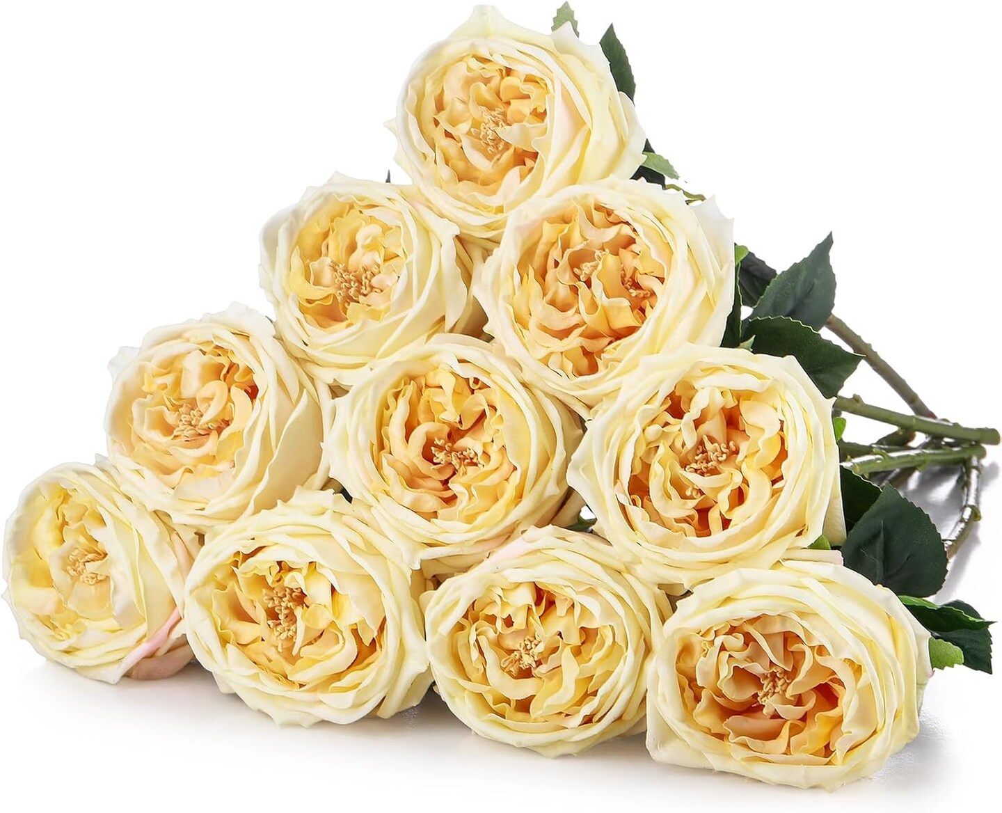 10pcs Real Touch Peonies Artificial Flowers, Faux Austin Rose with Long Stem Look Real Fake Flower for Arrangement Wedding Party Home Kitchen Decor(Champagne)