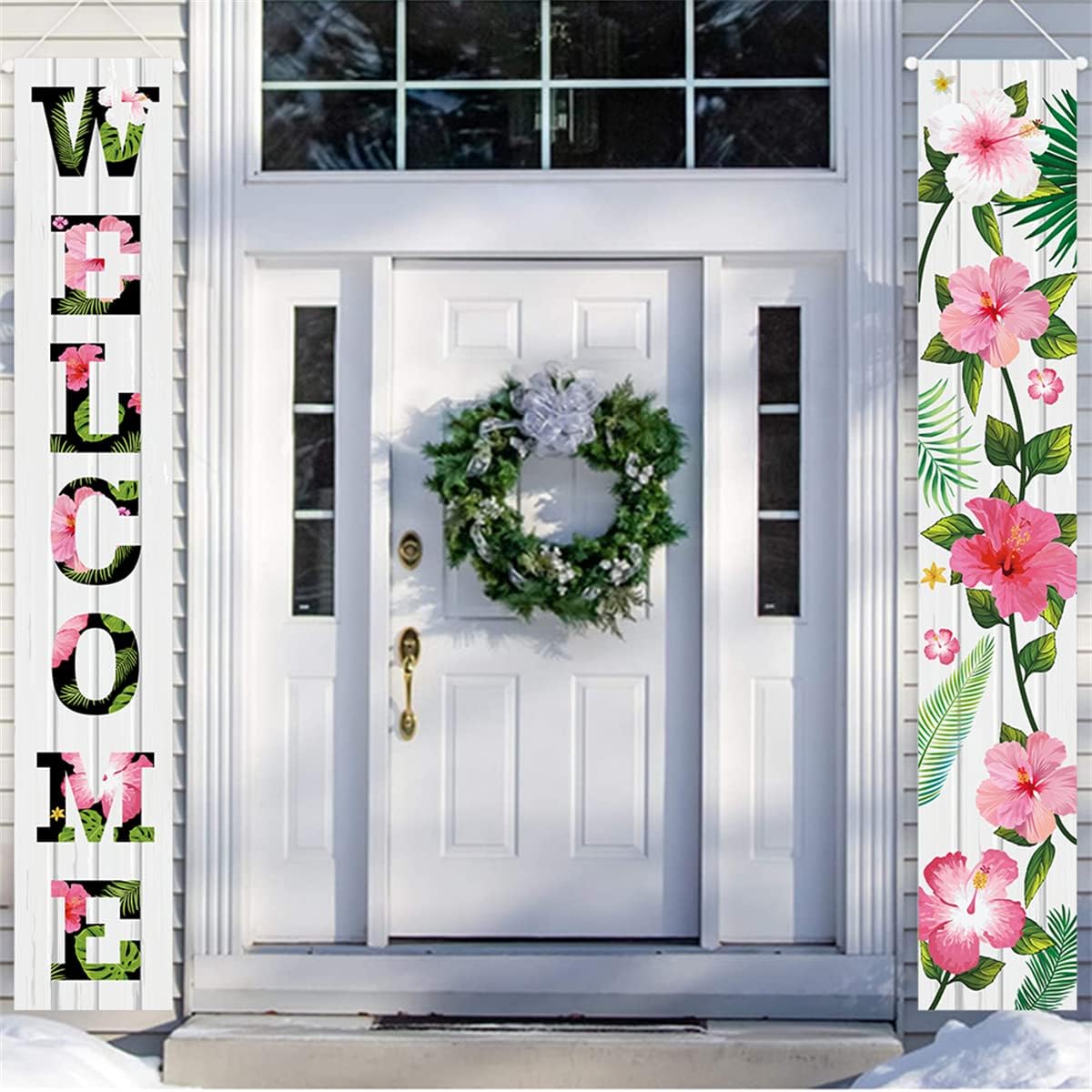 Welcome Spring Summer Porch Banners 70.8 x 11.8 inch,Hawaiian Aloha Porch Sign