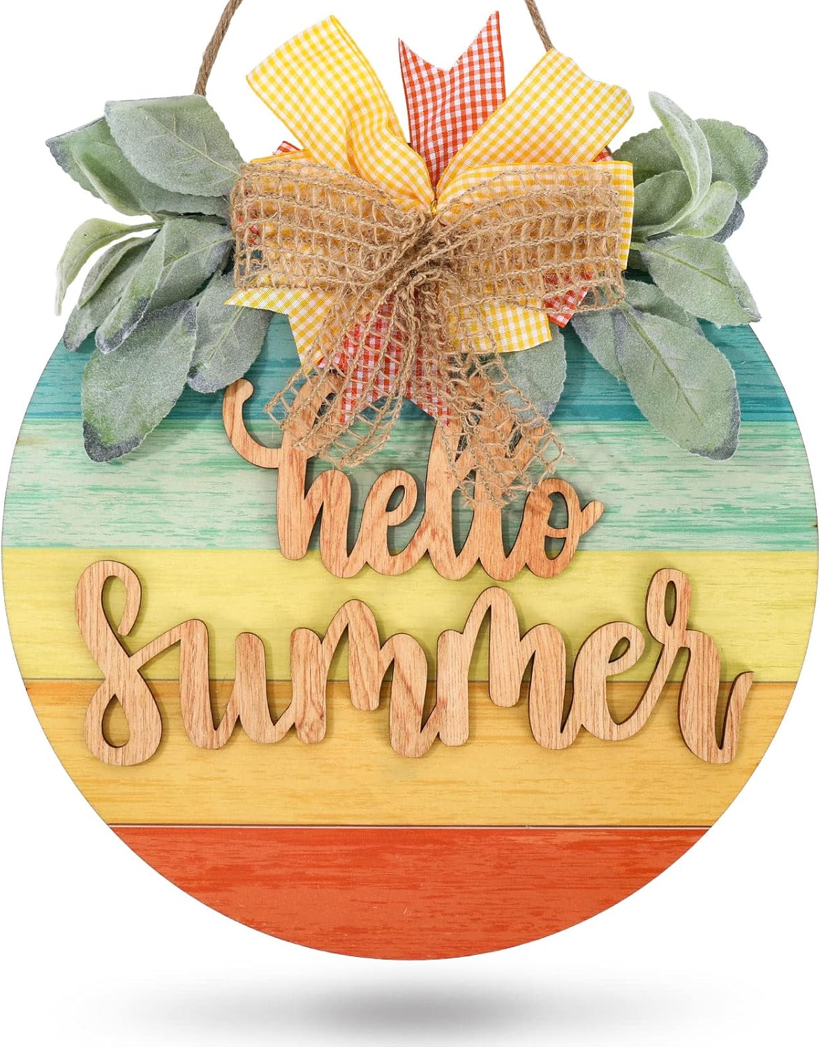 Summer Wooden Hanging Sign Welcome Sign Front Door Rustic Gradient Color Wood Sign Door Hanger Holiday Farmhouse Home Office Shop Window