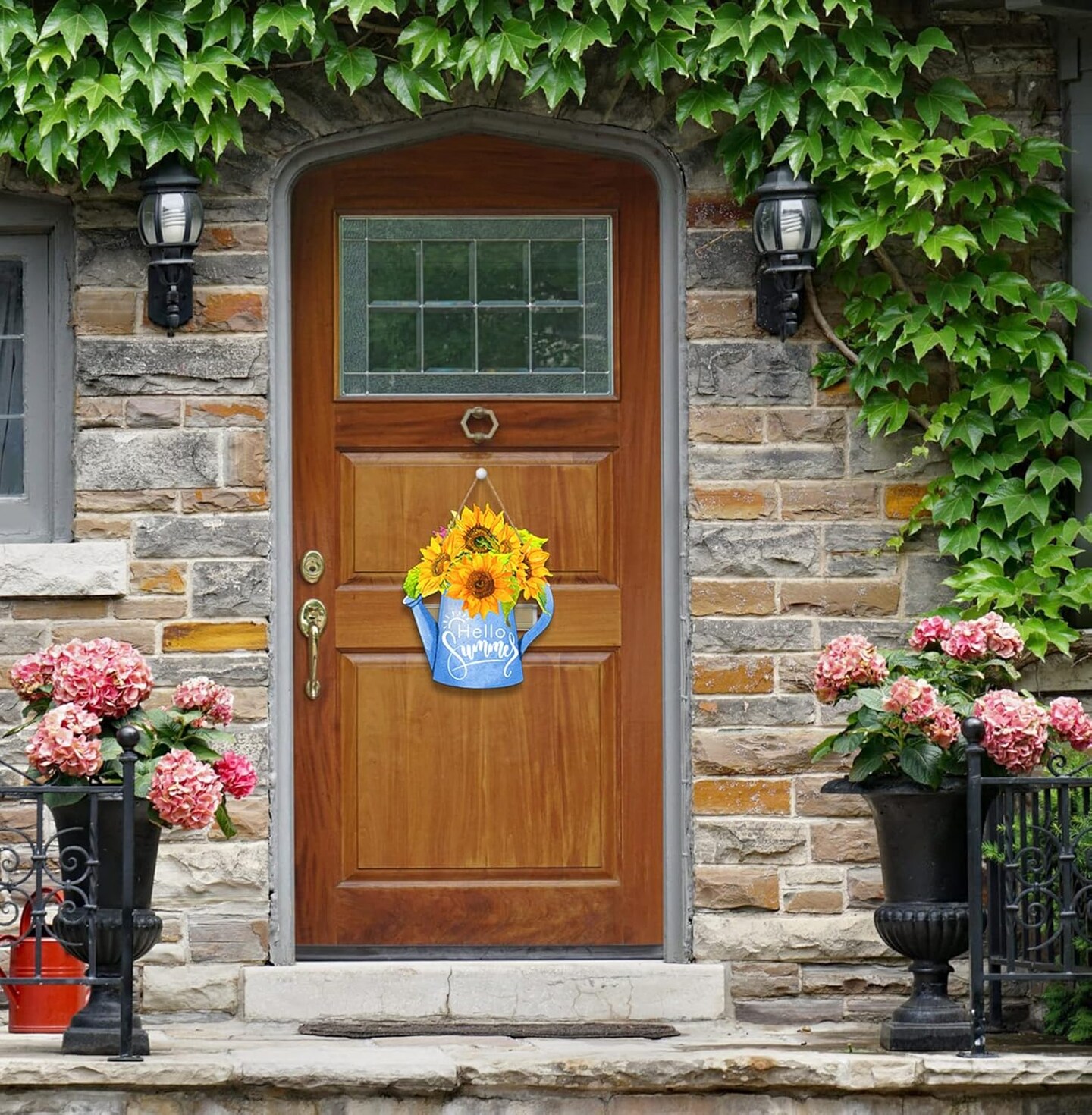 Hello Summer Door Sign 11.6&#x22; Farmhouse Sunflower Summer Decor Sign Welcome Summer Door Sign for Front Door Hanging Sign for Home Summer Decor Sign for Home Wall Farmhouse Living Room