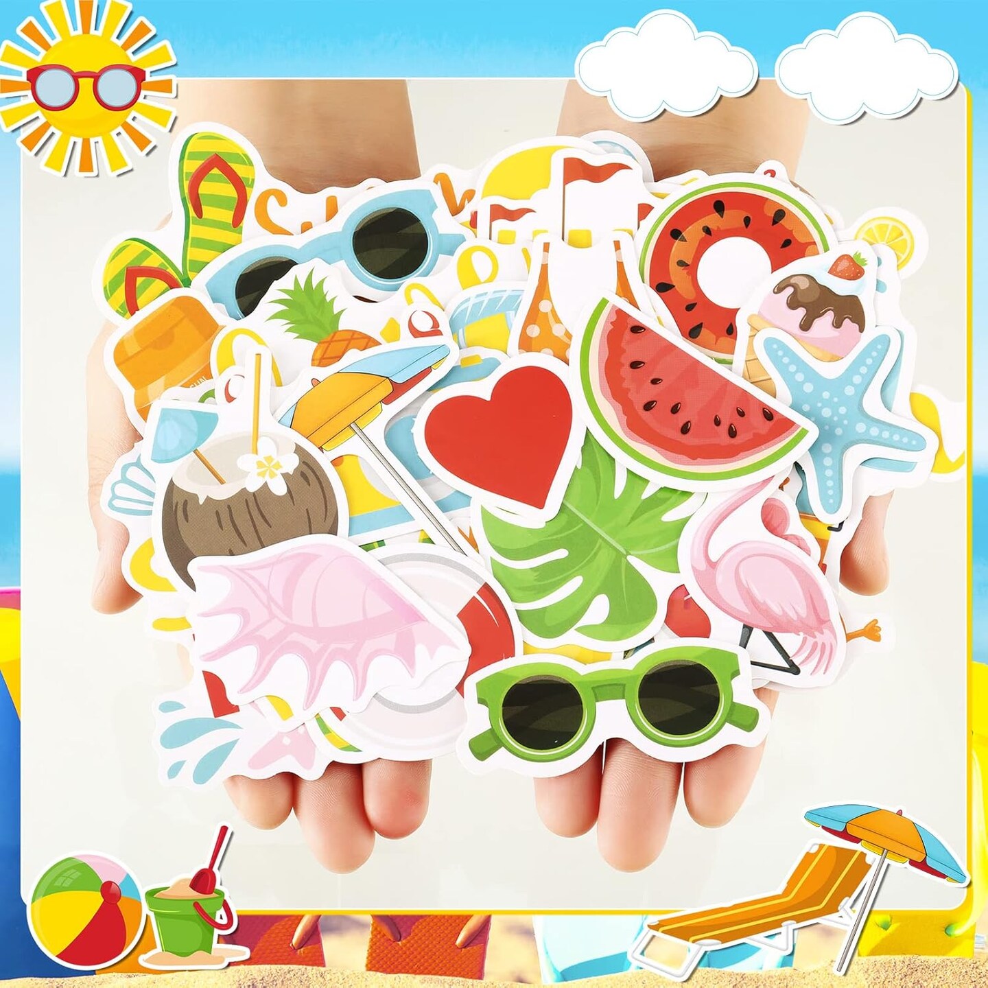 100 Pcs Summer Themed Paper Die Cuts Cardstock Scrapbook Die Cuts Scrapbooking Summer Cut Outs Scrapbook Embellishments