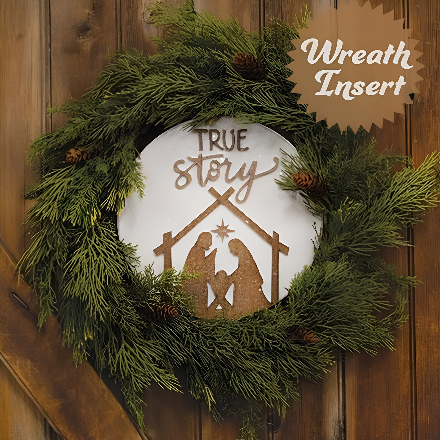 True Story Nativity Scene Wooden Sign for Christmas Wall or Wreath Decor