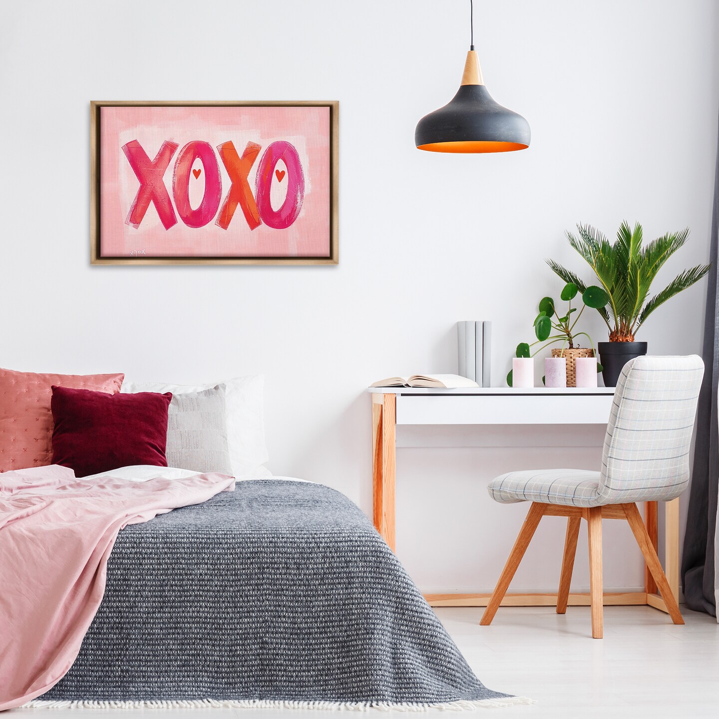 Stupell Industries Pink XOXO with Hearts Floating Frame Design by LSR Design Studio
