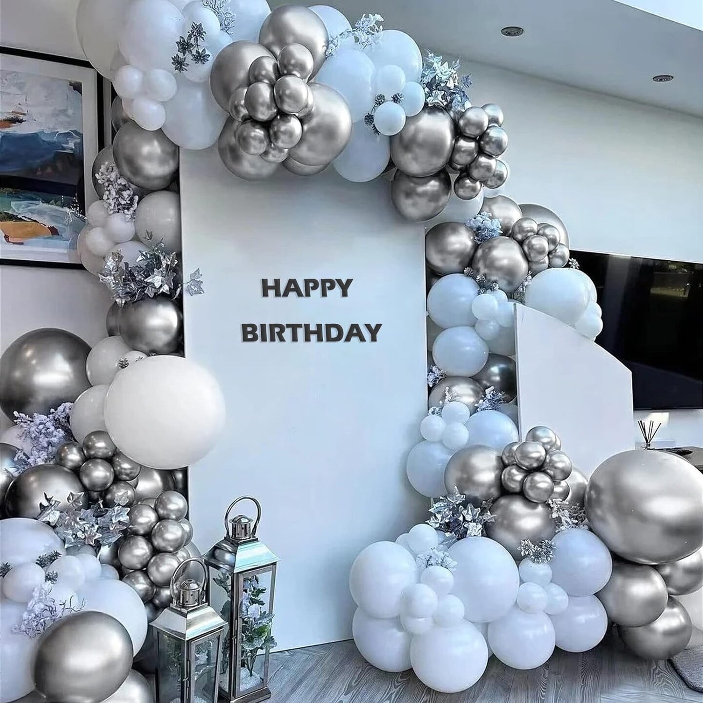 110pcs Metallic Silver Balloon Garland Arch Kit, 18 12 10 5 inch Chrome Silver Latex Balloons Different Sizes Pack for Party Decorations