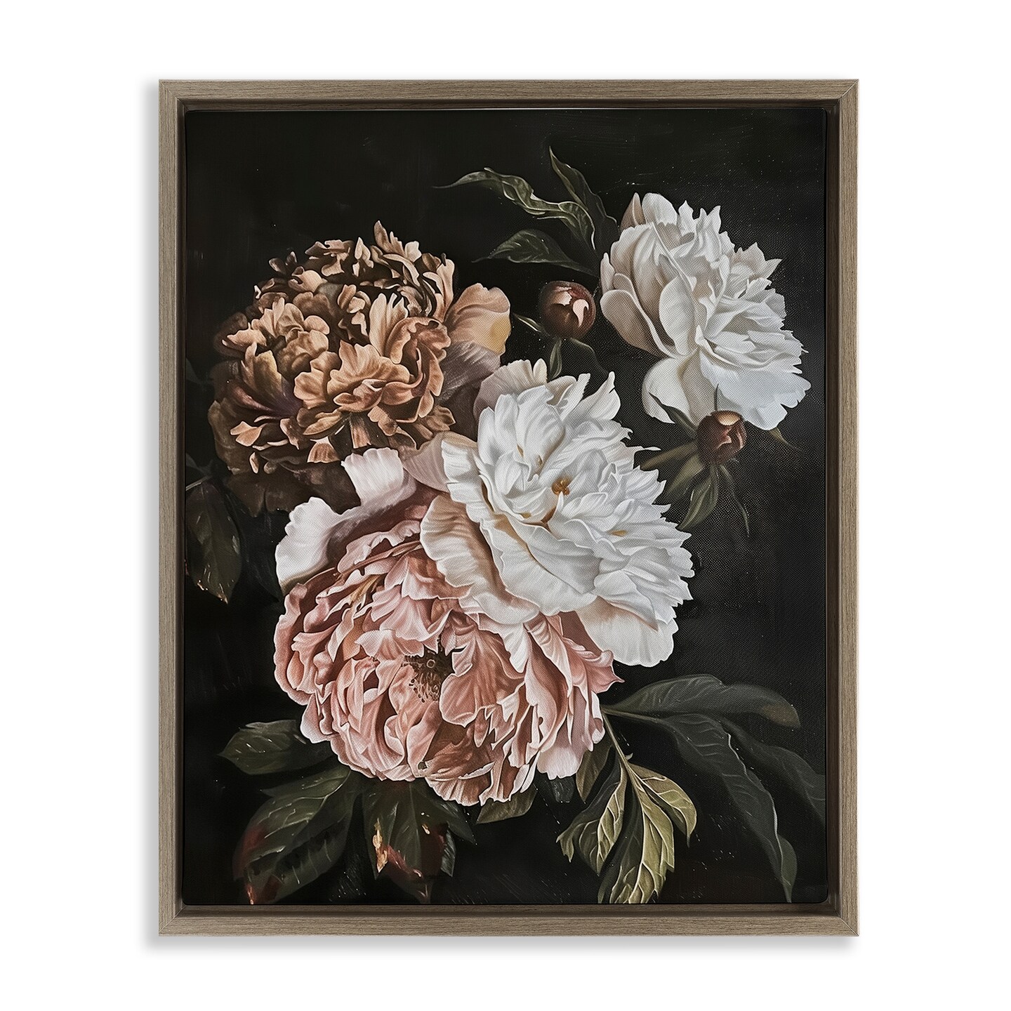 Stupell Industries Moody Peonies on Black Floating Frame Design by Arlington Prints