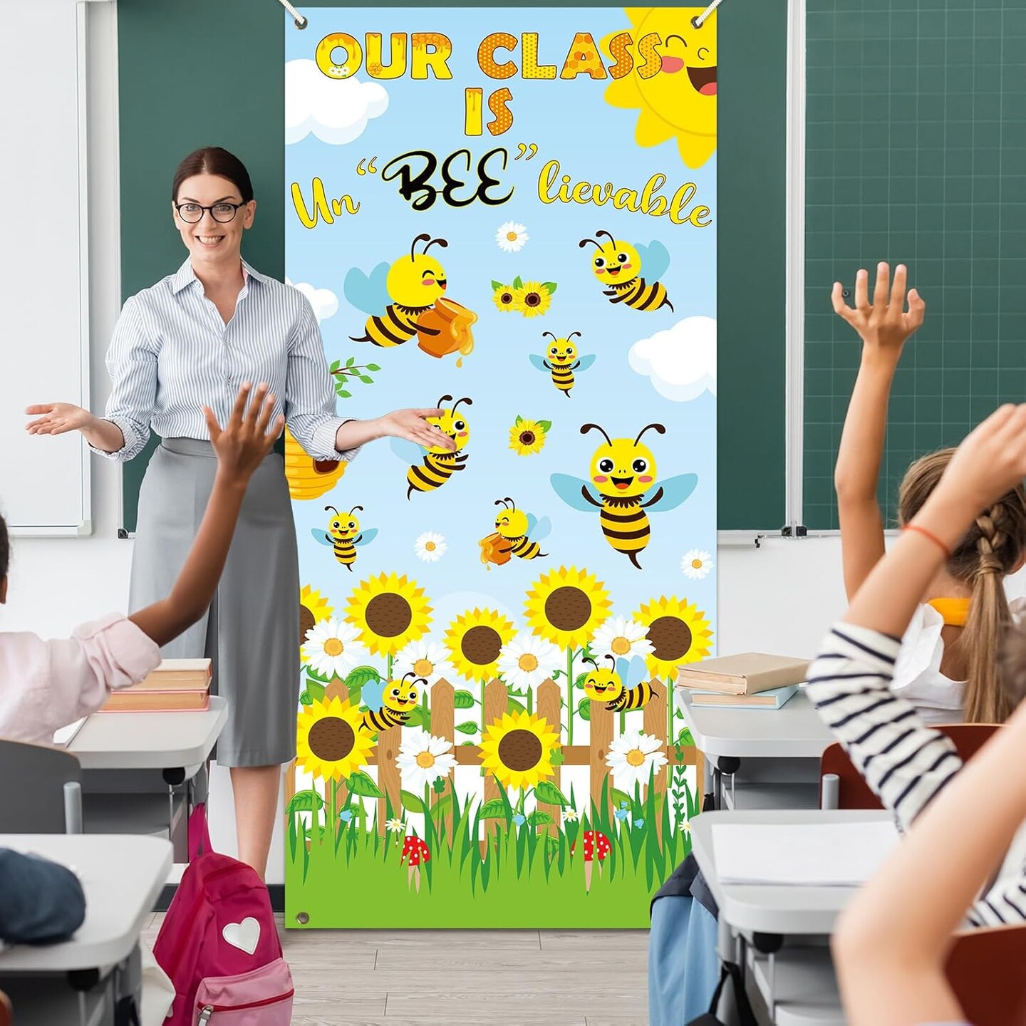 Classroom Door Cover Decoration Our Class ls Un&#x22; Bee&#x22; Lievable Summer Door Banner Bee Sunflowers Porch Backdrop Sign for School Baby Shower Easter Door Indoor Outdoor Wall Window Decor