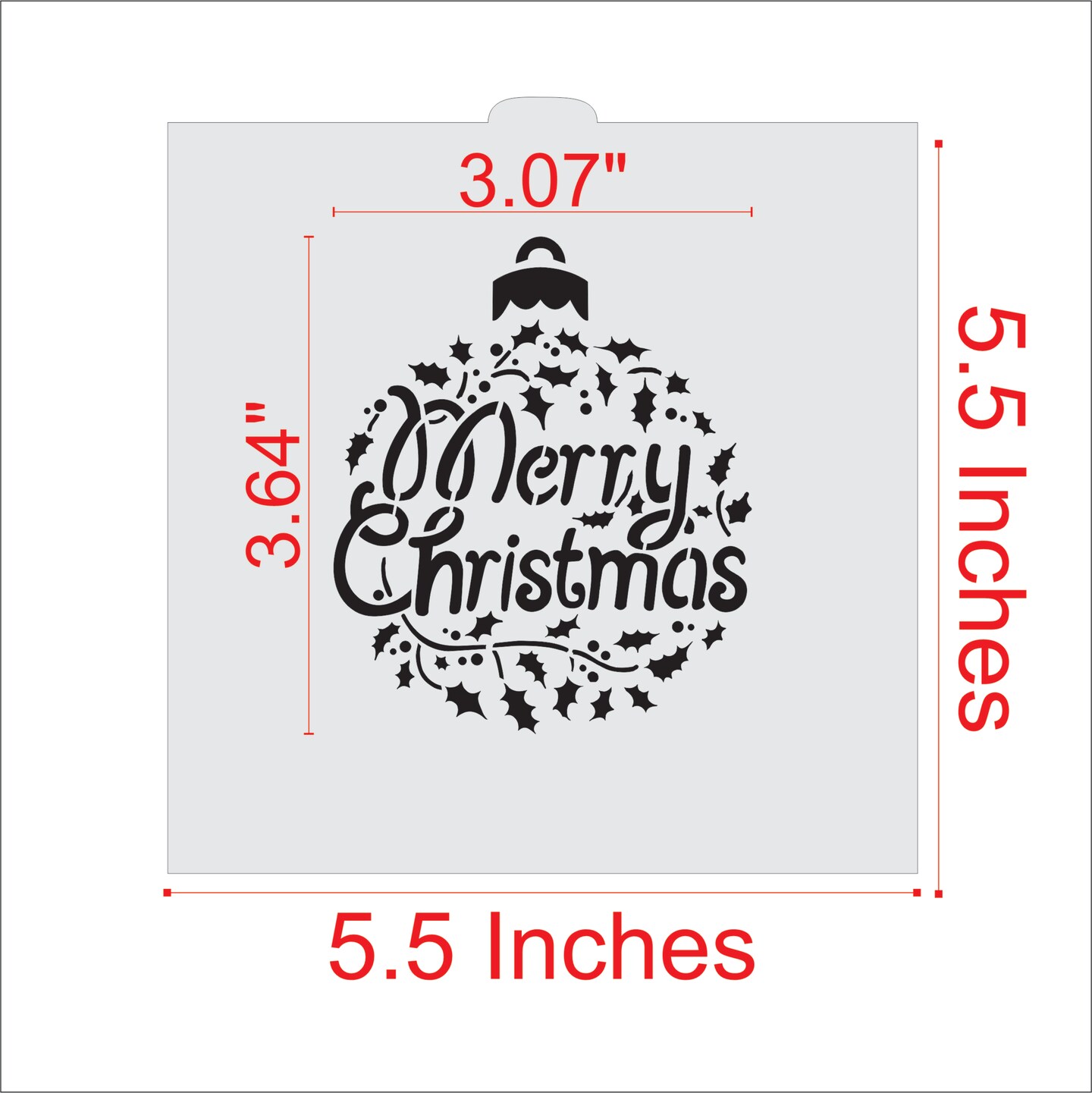 Merry Christmas Holly Ornament Cookie & Craft Stencil | CM074 by Designer Stencils | Cookie Decorating Tools | Baking Stencils for Royal Icing, Airbrush, Dusting Powder | Craft Stencils for Canvas, Paper, Wood | Reusable Food Grade Stencil