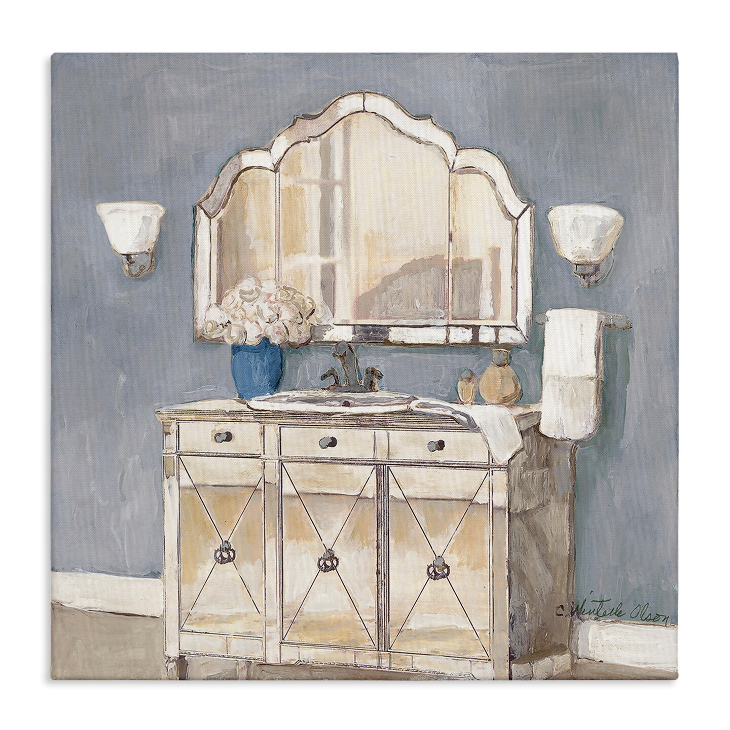 Stupell Industries Traditional Bathroom Sink & Mirror Canvas Design by Charlene Olson