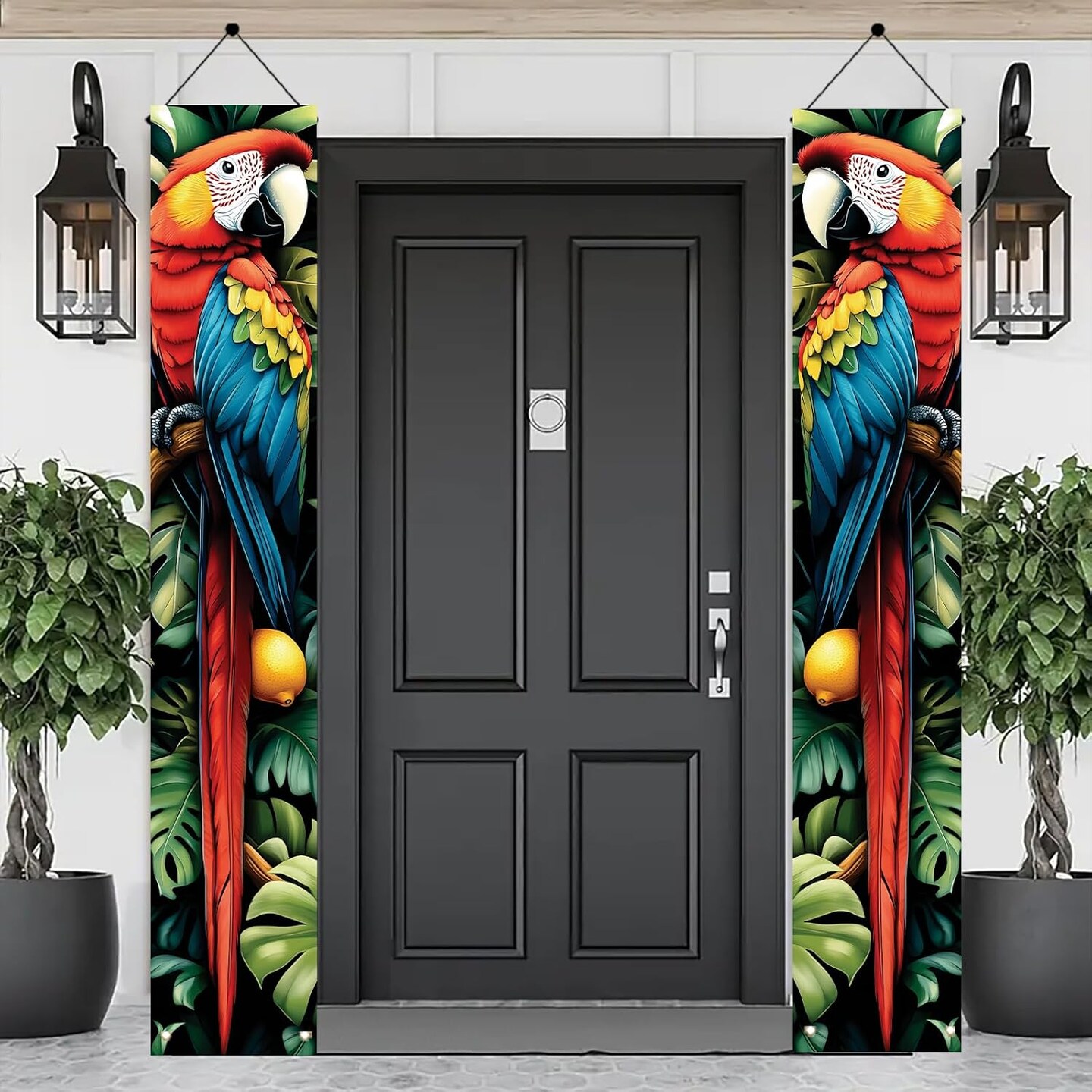 Tropical Parrot Porch Banners 71x12 Inch Summer Luau Party Decorations Colorful Macaw Hanging Door Signs Jungle Leaves Citrus Fruits Outdoor Patio Welcome Banner for Home Decor