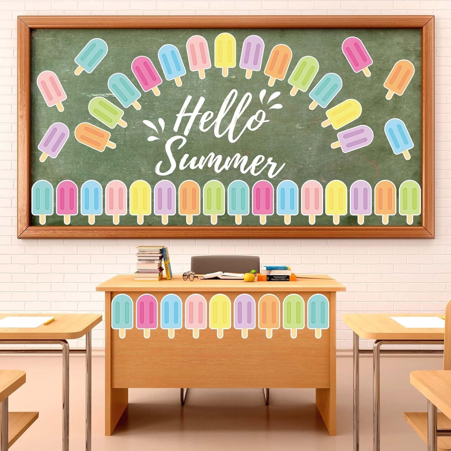 8Pcs Ice Pop Cutouts Summer Ice Lolly Bulletin Board Decor Candy Colorful Popsicle Shape Paper Cut-Outs with 100Pcs Glue Points for DIY Art Craft