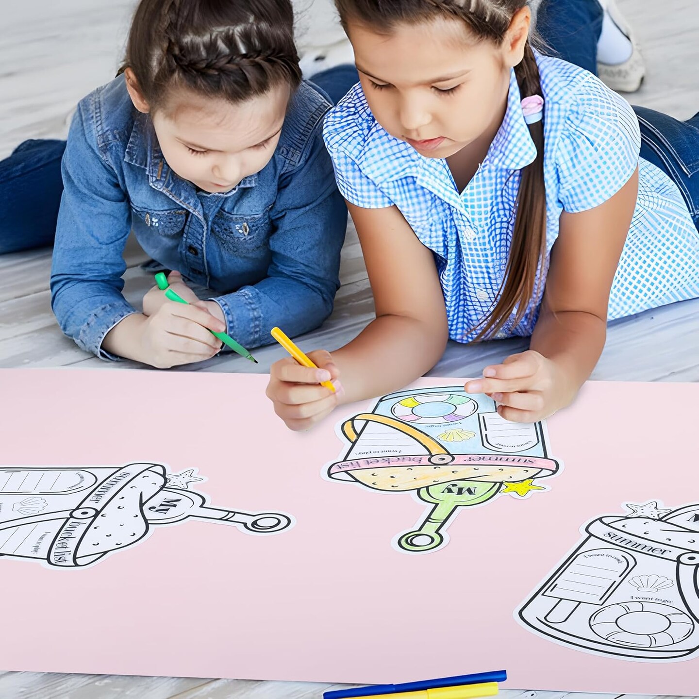 50Pcs My Summer Bucket List Coloring Poster Summer Break Ideas Checklist Color Your Own Sign for Kids 13&#x22; End of School Year Gift Crafts Activity Camp Supplies