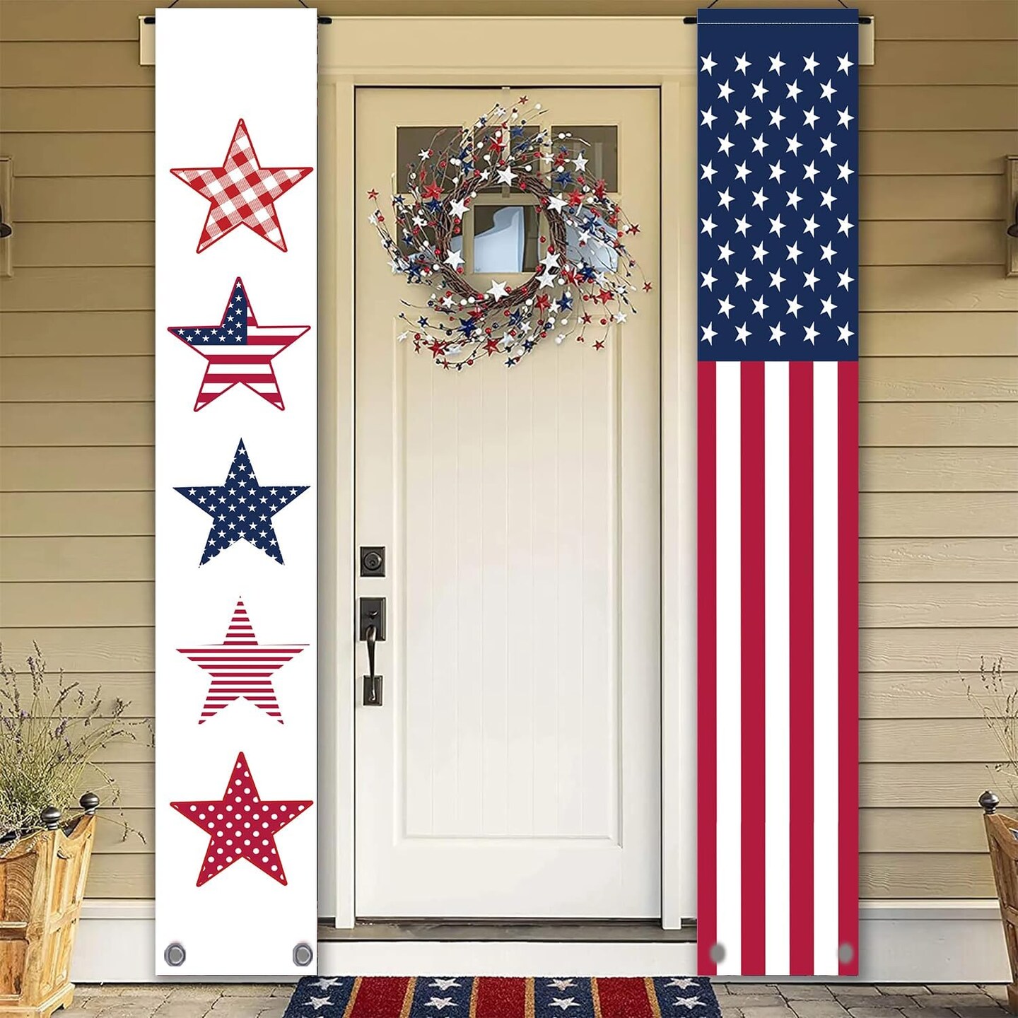 4th of July Door Banner Stars Stripe Hanging Banner Independence Day Memorial Day Patriotic Porch Sign Home Yard Indoor Outdoor Decoration
