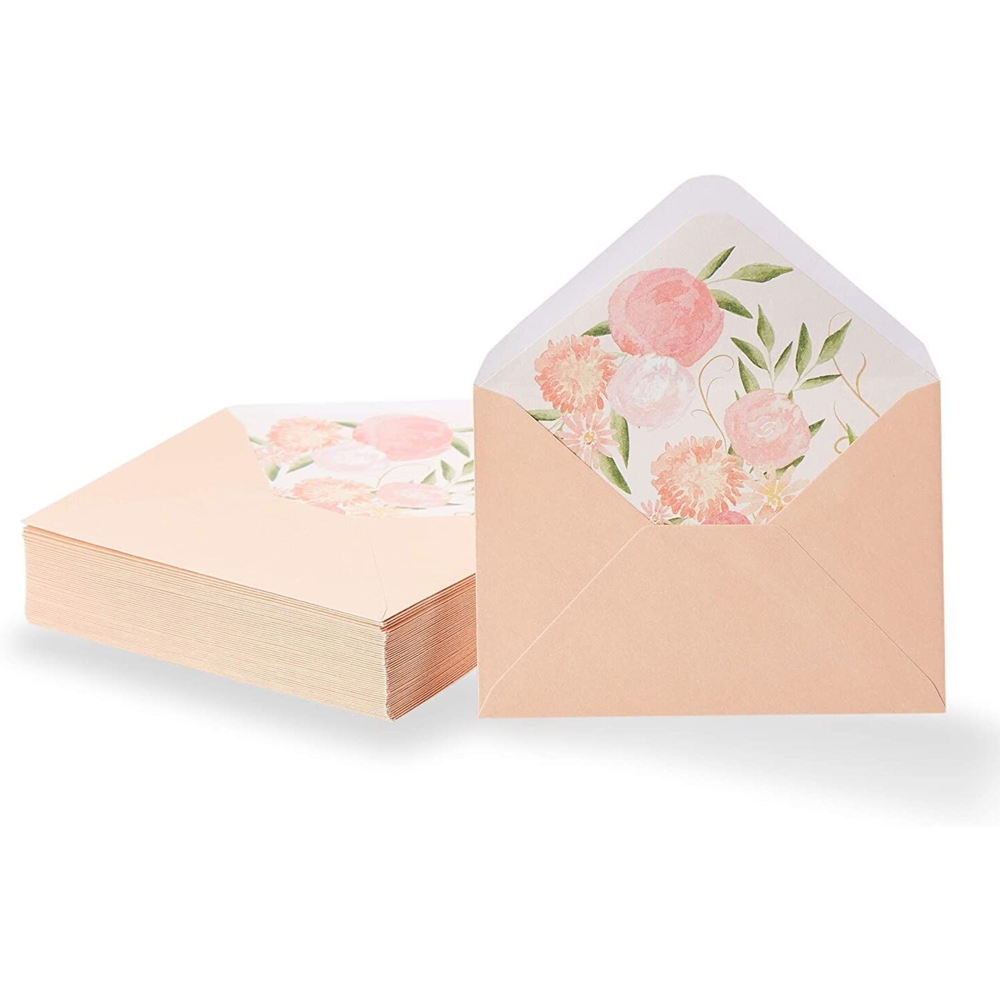 A1 Invitation Envelopes, Peach with Floral Lining (3.6 x 5.1 In, 50 Pack)