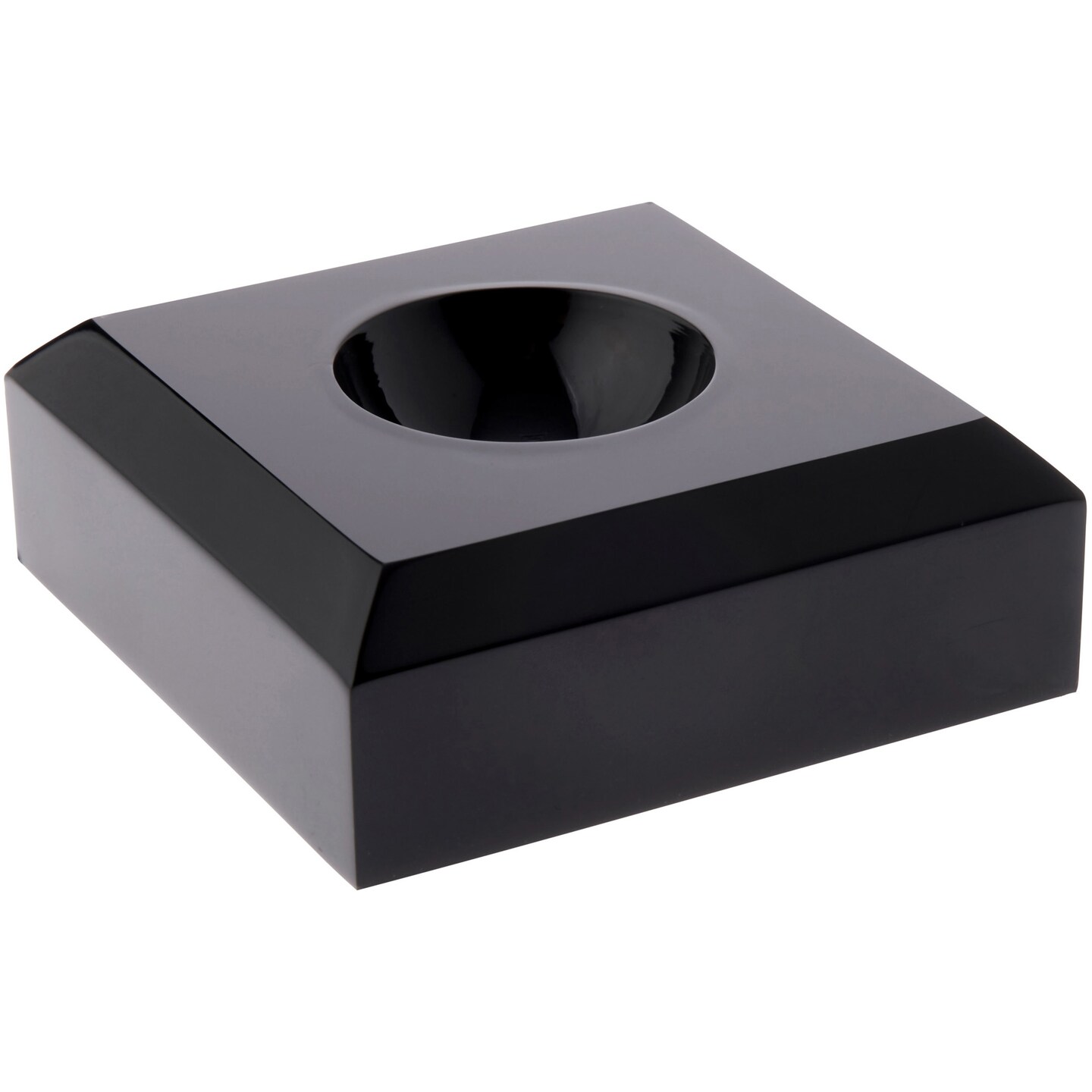 Plymor Black Acrylic Square Display Base with Indented Circle to Hold Egg, Marble, Ball or Sphere, 2.5&#x22; W x 2.5&#x22; D x 1&#x22; H (1.125&#x22; Circle)