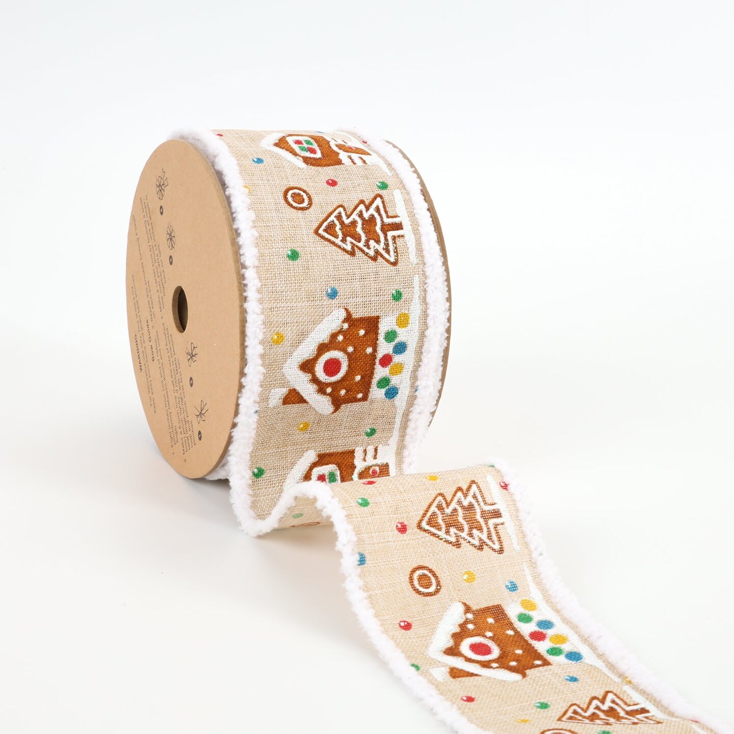 LaRibbons 2 1/2&#x22; Wired Ribbon | &#x22;Gingerbread House&#x22; Natural/Multi | 10 Yard Roll