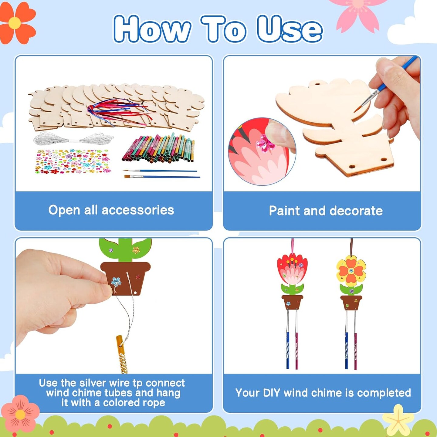 12 Pack Flower Wind Chime Craft for Kids
