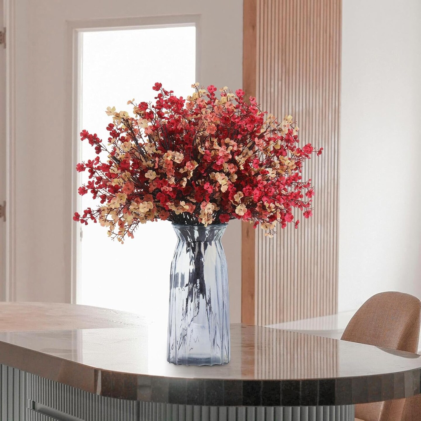 10pcs Babys Breath Artificial Flowers Bulk Faux Flowers European Silk Bouquet Vintage Floral Arrangements Farmhouse Table Centerpieces Vase Fillers for DIY Home Decor Wedding(Burgundy)