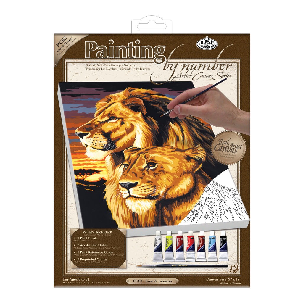 PCS3 | Painting by numbers&#x2122; 10pc 9&#x22; x 12&#x22; Lion &#x26; Lioness Canvas Painting Project