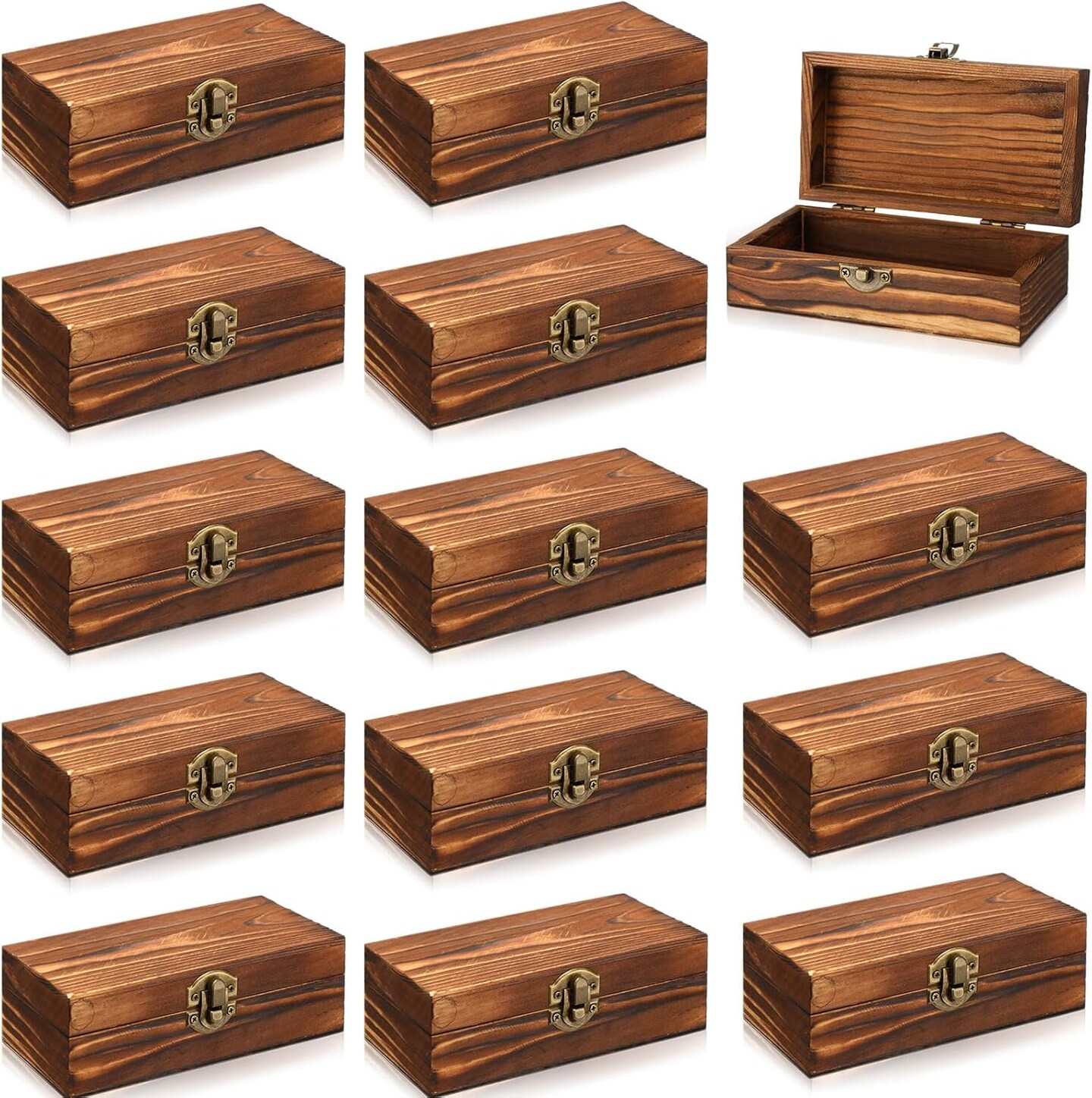 12 Pcs Wooden Boxes for Crafts 5.9 x 3.1 x 2 Inch Small Unfinished Wooden Boxes with Hinged Lids DIY Jewelry Box Gift Box Keepsake Treasure Chests