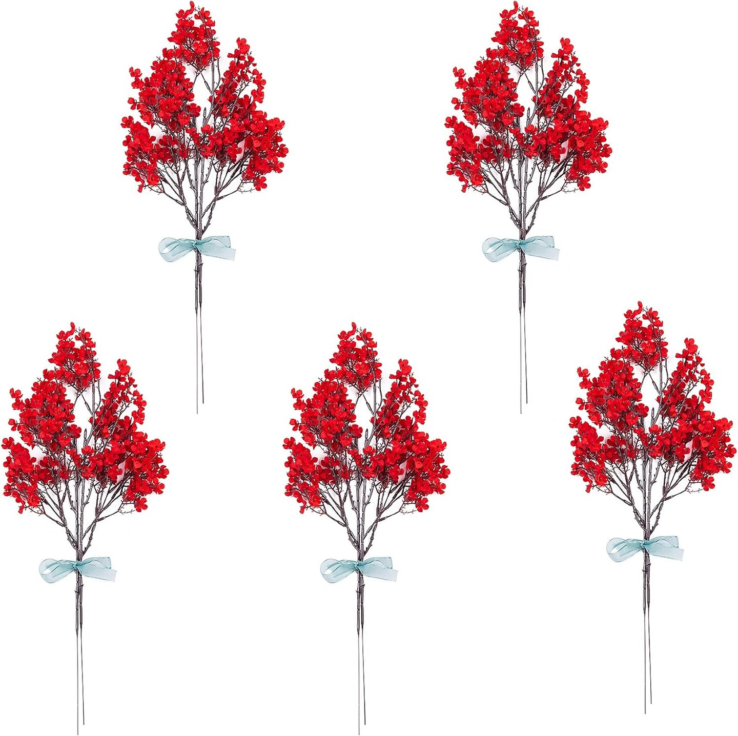 5 Pcs Babys Breath Artificial Flowers Bulk Real Touch Flowers Fake Flowers Silk Flowers for Home Decor Indoor Floral Arrangement Table Centerpieces Festival Party Decor (Red)