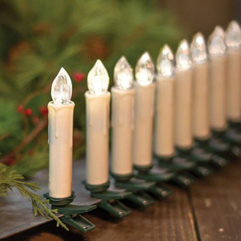 Set of 10 Ivory Flameless Taper Candles with Clips Remote and Timer Battery Operated Lights