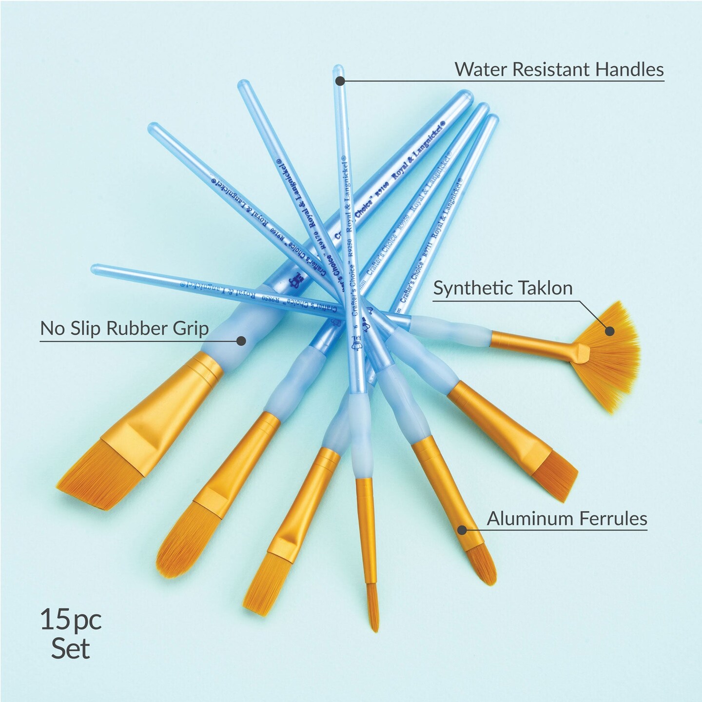 RCC 601 | Crafter's Choice™ 15pc Golden Taklon Variety Brush Set