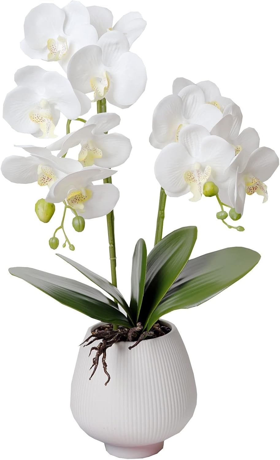 Artificial Orchids Flowers with Vase White Phalaenopsis Plant Silk Faux Orchids Fake Flowers Arrangements for Home Decoration Living Room Office Bedroom Bathroom Kitchen Dining Room