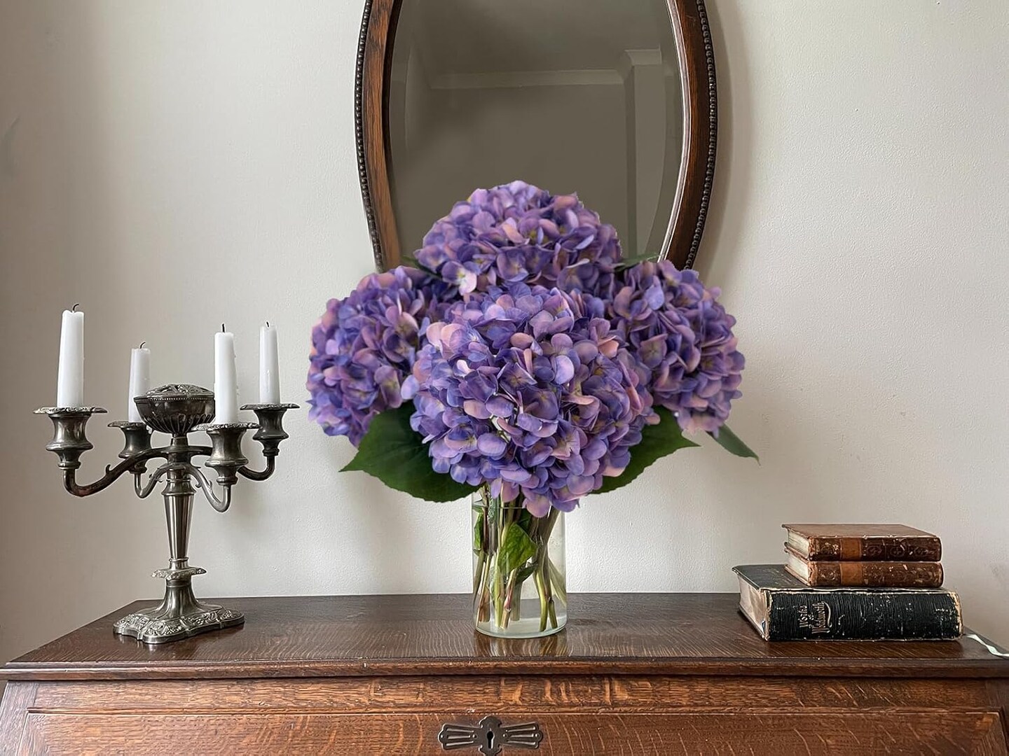 4Pcs Purple Silk Hydrangea Artificial Flower Lifelike Big Blooms 20&#x27;&#x27; Long Stem Faux Hydrangea Flower Bouquets for Home Party Indoor Outdoor Wedding Table Centerpiece Decor
