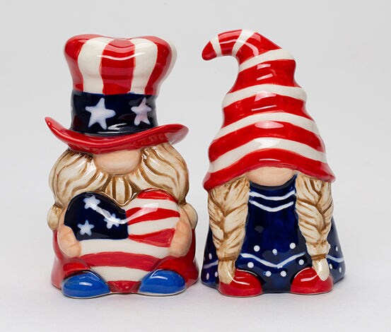 Ceramic Patriot Gnome Salt and Pepper Shakers, July 4th Decor, Independence Day Decor, Patriotic Gift, Gnome Collector Gift