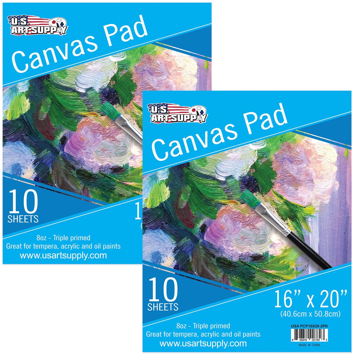 16&#x22; x 20&#x22; 10-Sheet 8-Ounce Triple Primed Acid-Free Canvas Paper Pad (Pack of 2 Pads), Canvas Paper for Acrylic Painting